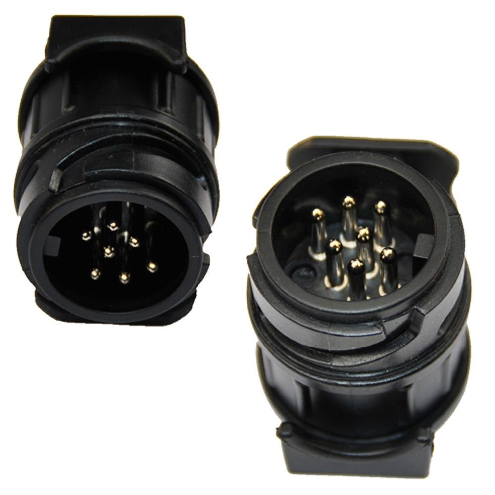 Systafex® Adapterstück 13 auf 7 polig Stecker Steckdosen Adapter für Anhänger Anhänger-Adapter 13-polig zu 7-polig, Federdeckel