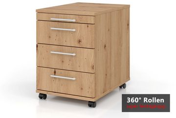 bümö Rollcontainer basic Rollcontainer - mit 3 Schubladen, Dekor: Weiß mit Bogengriff (Kunststoff)