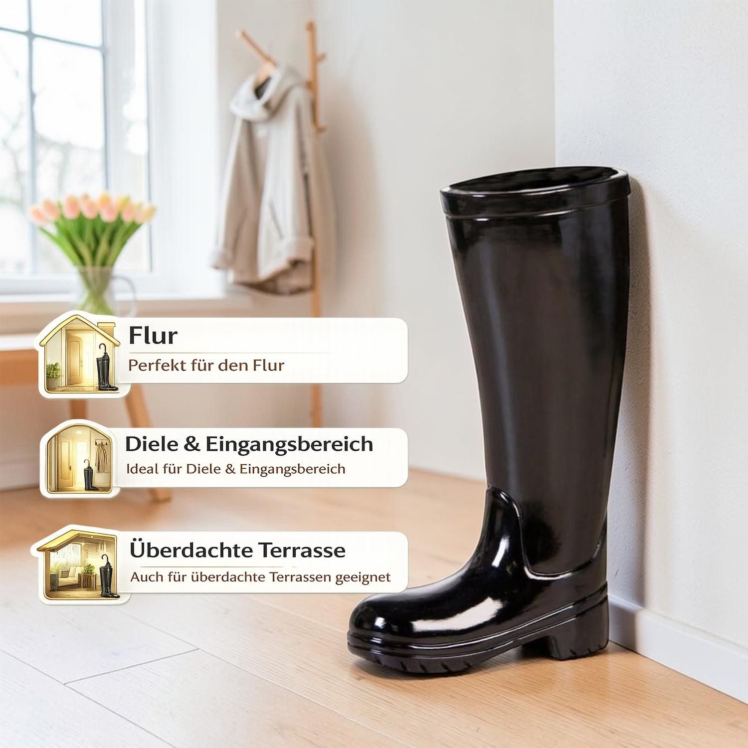 Casablanca by Gilde Schirmständer Schirmständer Gummistiefel Stiefel schwarz H. 45 cm (1 St), Glasierte Keramik, europäische Fertigung, Regenschirmständer – Bild 3 von 5