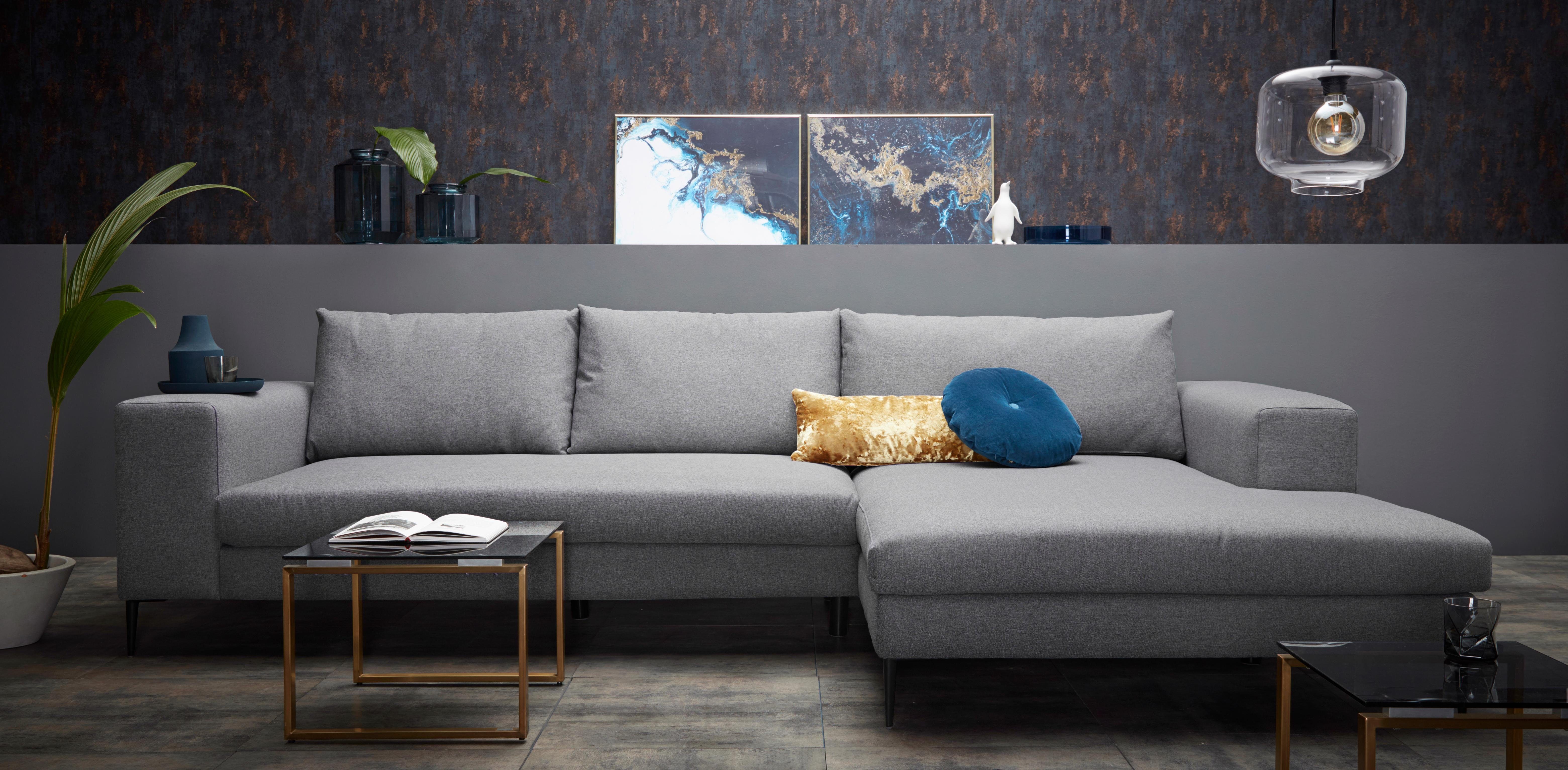 Home affaire Ecksofa Aurora, L-Form, mit extra breiter Recamiere, 324 x 170 cm (BxT), Designsofa mit tollem Sitzkomfort, extra hohe Metallfüße schwarz