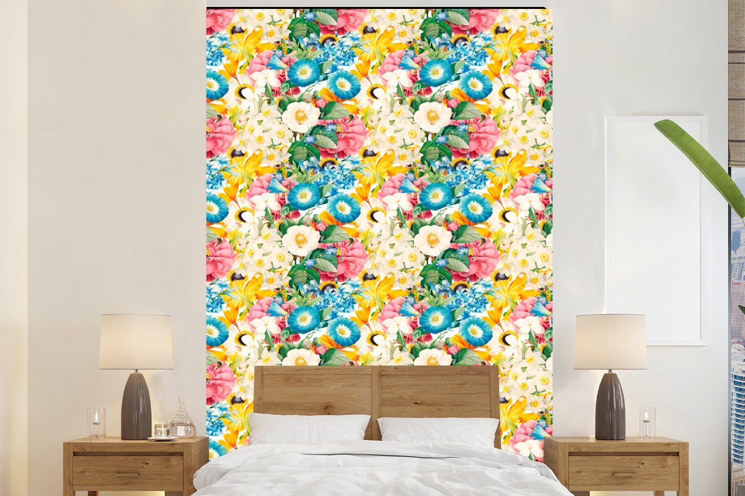 MuchoWow Fototapete Blumen - Frühling - Collage, Matt, bedruckt, (3 St), Montagefertig Vinyl Tapete für Wohnzimmer, Wandtapete