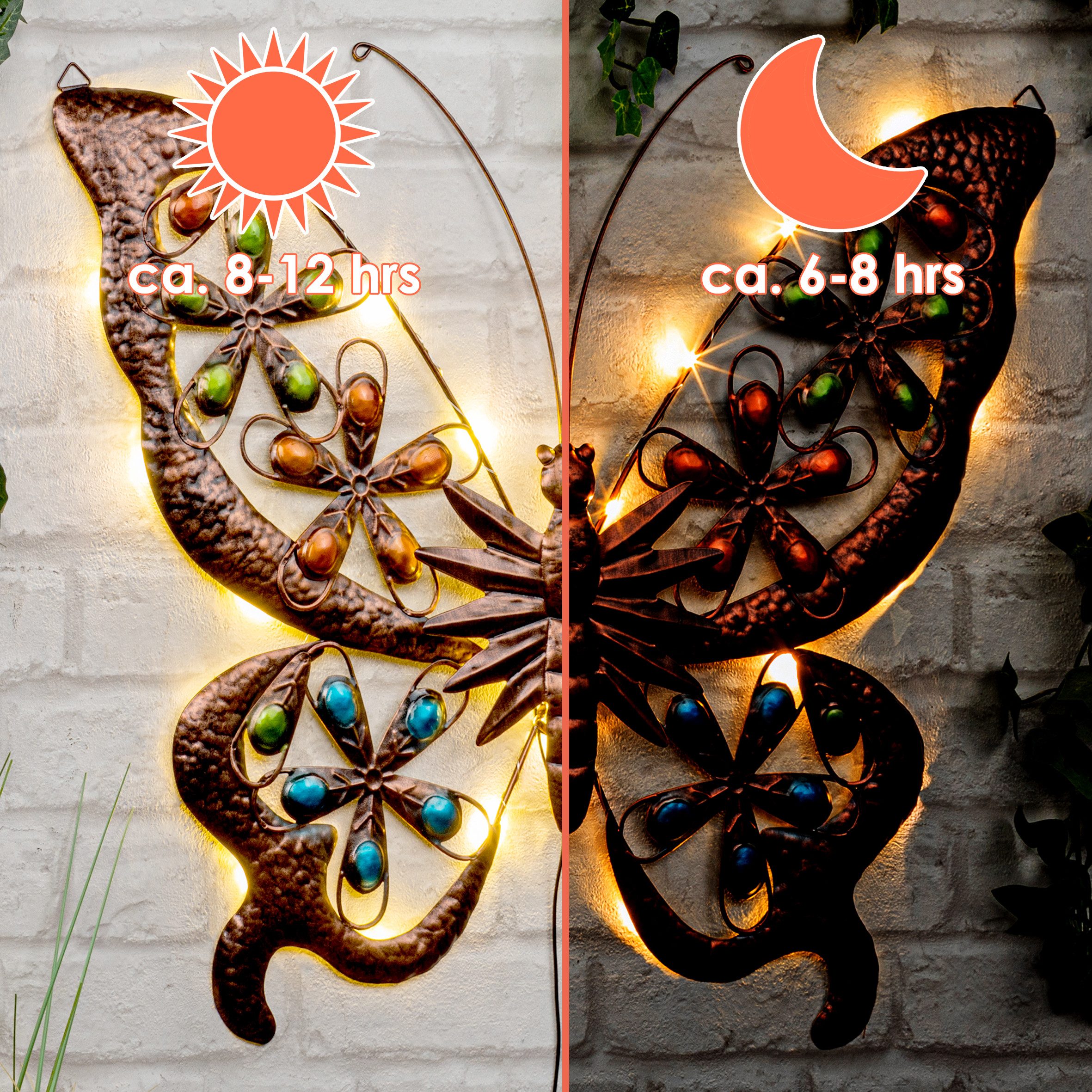 Spetebo Wanddekoobjekt Solar Schmetterling in bronze (Artikel, 1 St., inklusive Solar Modul), Wandbild mit 24 LED warm weiß – Bild 4 von 4