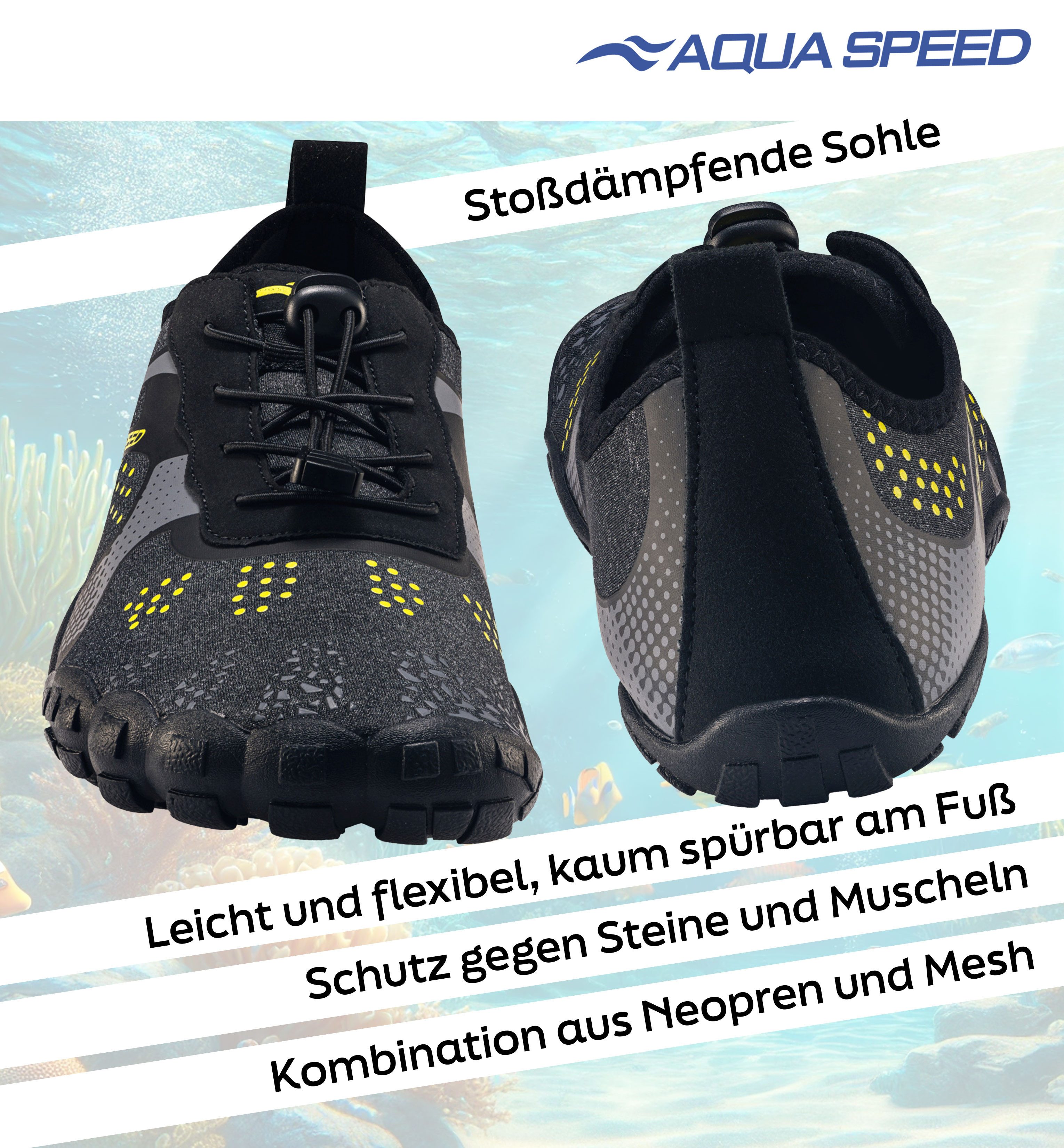 Aqua Speed Nautilus Aqua Sneaker Gr. 45 – Graphite + Handtuch im Set Wasserschuh (Multifunktionale Sommerschuhe – für City, Wasser & Wellness) Moderne Optik & zuverlässige Funktion – ideal kombiniert