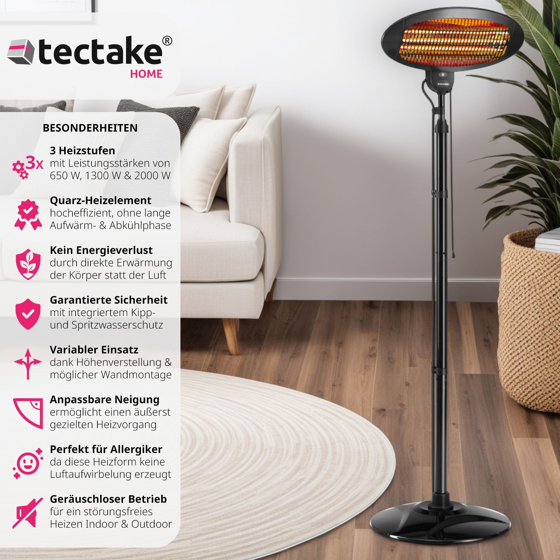 tectake Infrarotstrahler Infrarotheizstrahler, 3 Leistungsstufen, 650, günstig online kaufen