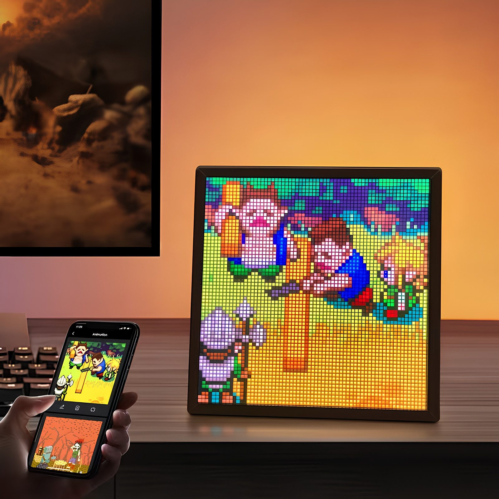 Athlix LED-Display LED-Pixel-Display Veränderbar Digitaler Pixel-Art-Fotorahmen, Zugriff auf eine riesige Online-Galerie, Integrierte Zeichenwerkzeuge