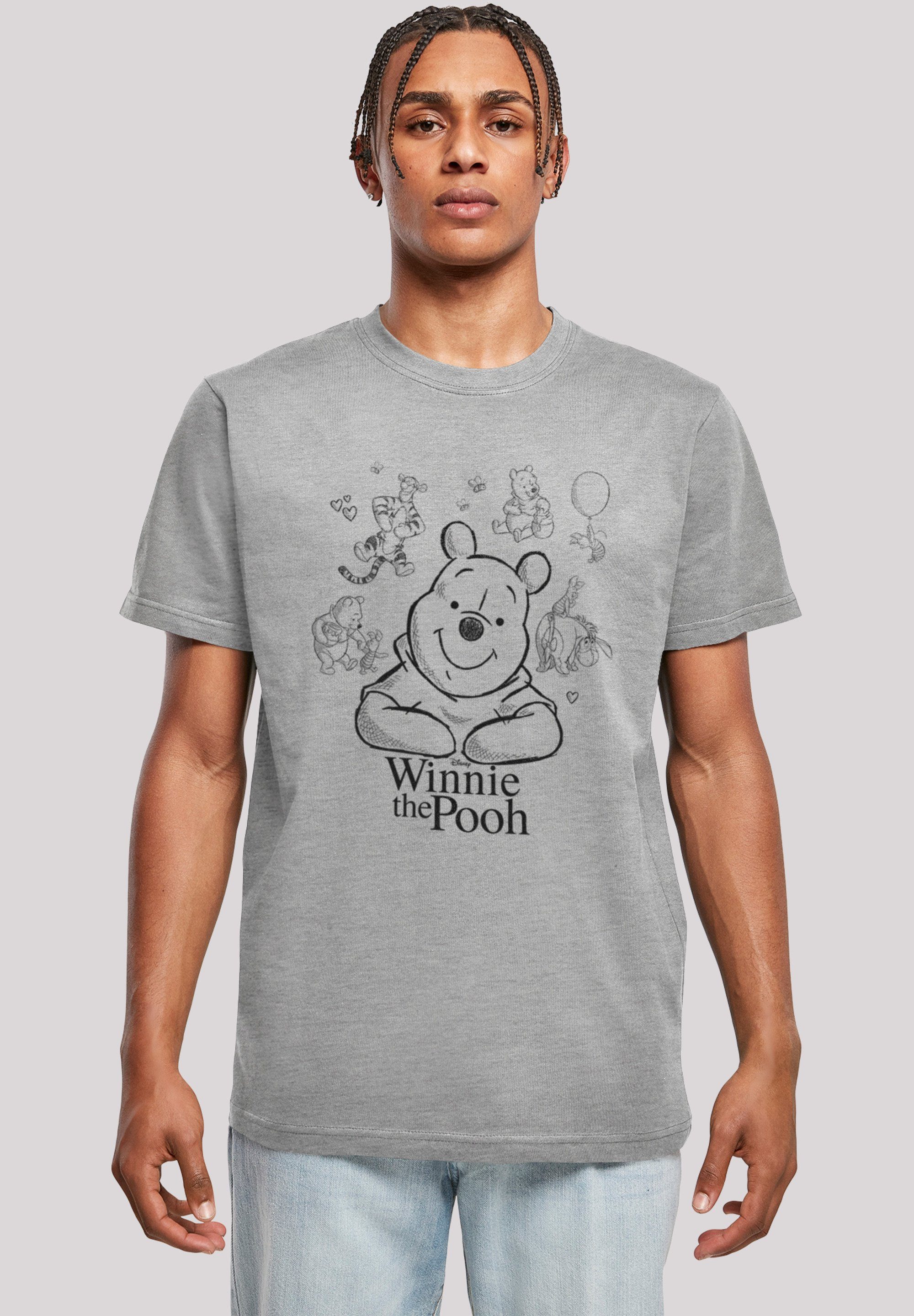 Print Winnie heather T-Shirt F4NT4STIC grey Puuh Sketch Collage Der Bär