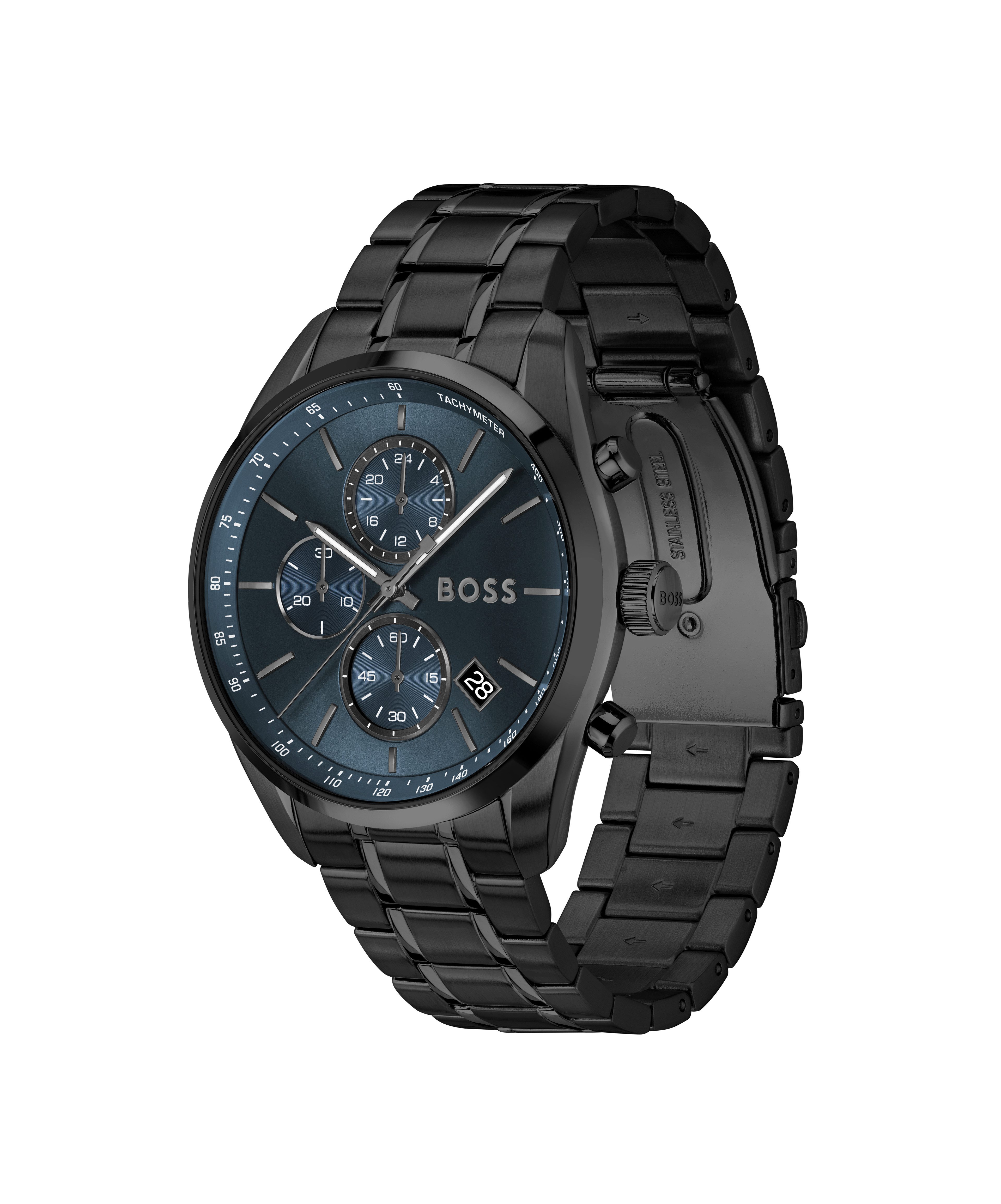 BOSS Quarzuhr GRAND PRIX 44 1514314, Quarzuhr, Armbanduhr, Herrenuhr, Edelstahlarmband, analog, Tag