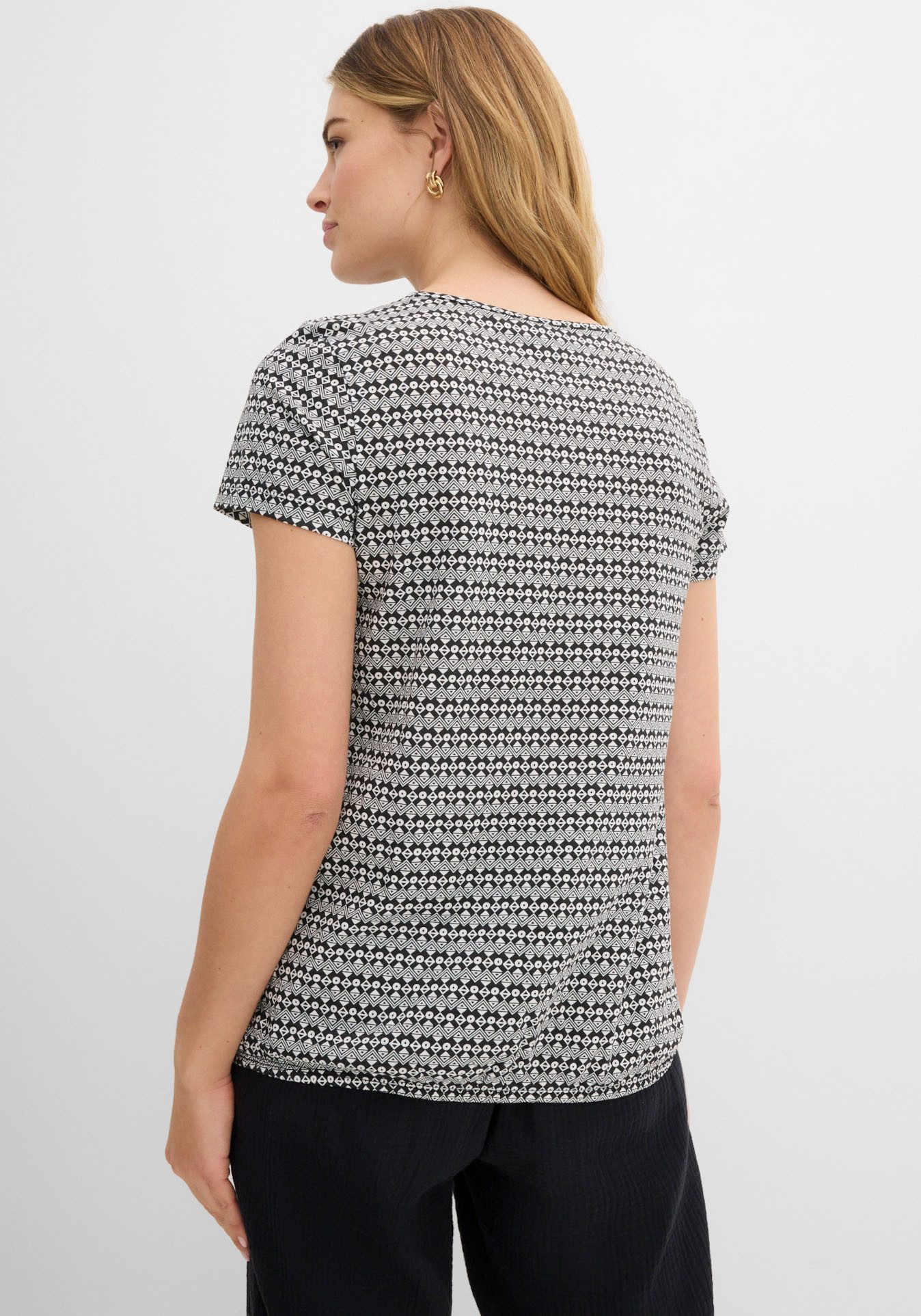 bonprix T-Shirt Loose Fit, Kurzarm, mit elastischen Bündchen, mit All-Over Print