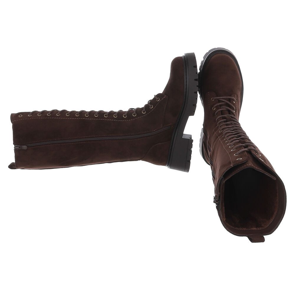 Ital-Design Kniehoher Damen Schnürstiefel mit Profilsohle Plateaustiefel (92422305) Blockabsatz Stiefel in Braun – Bild 2 von 5