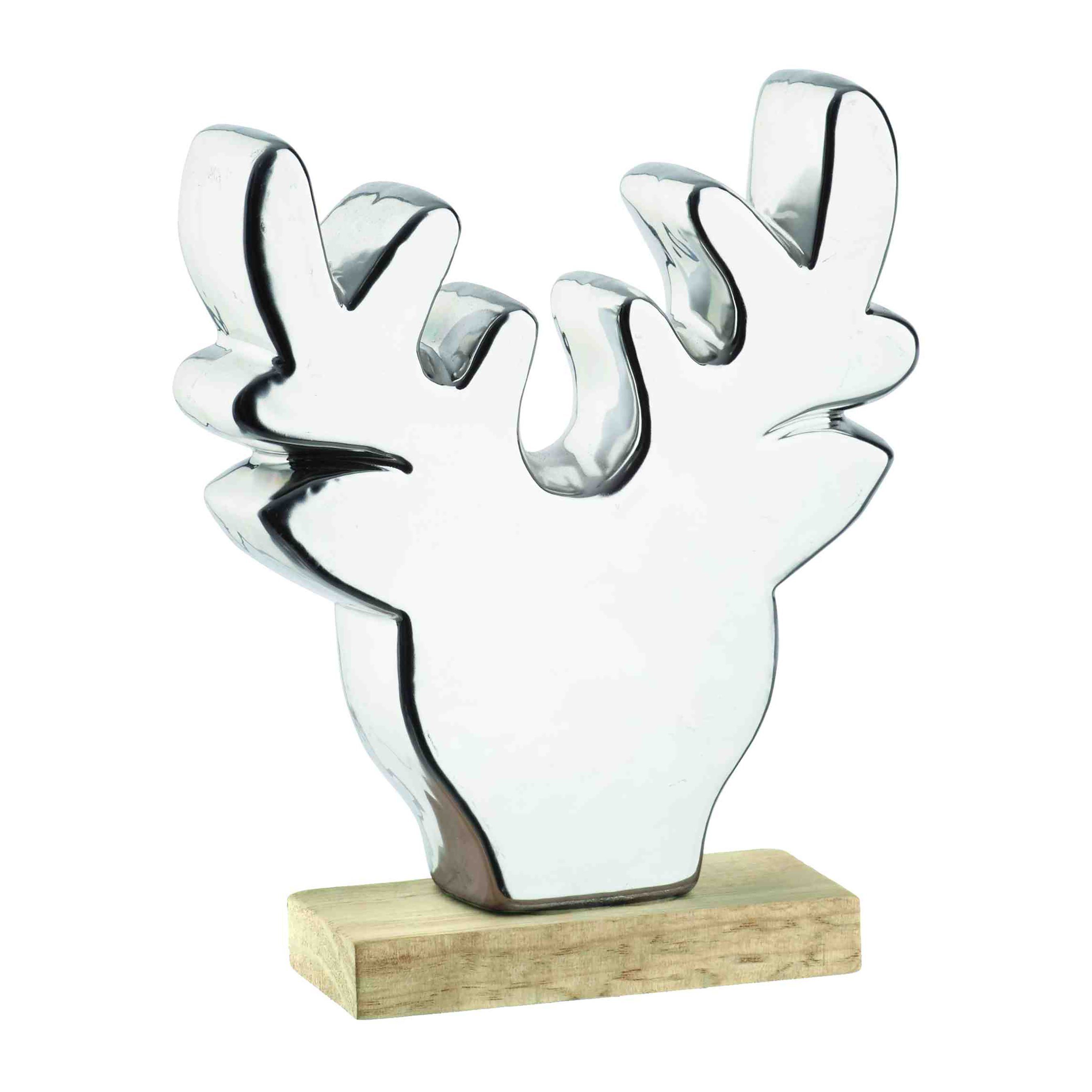 B&S Weihnachtsfigur Dekofigur Weihnachtlich Elchkopf auf Holzfuß H 19 cm