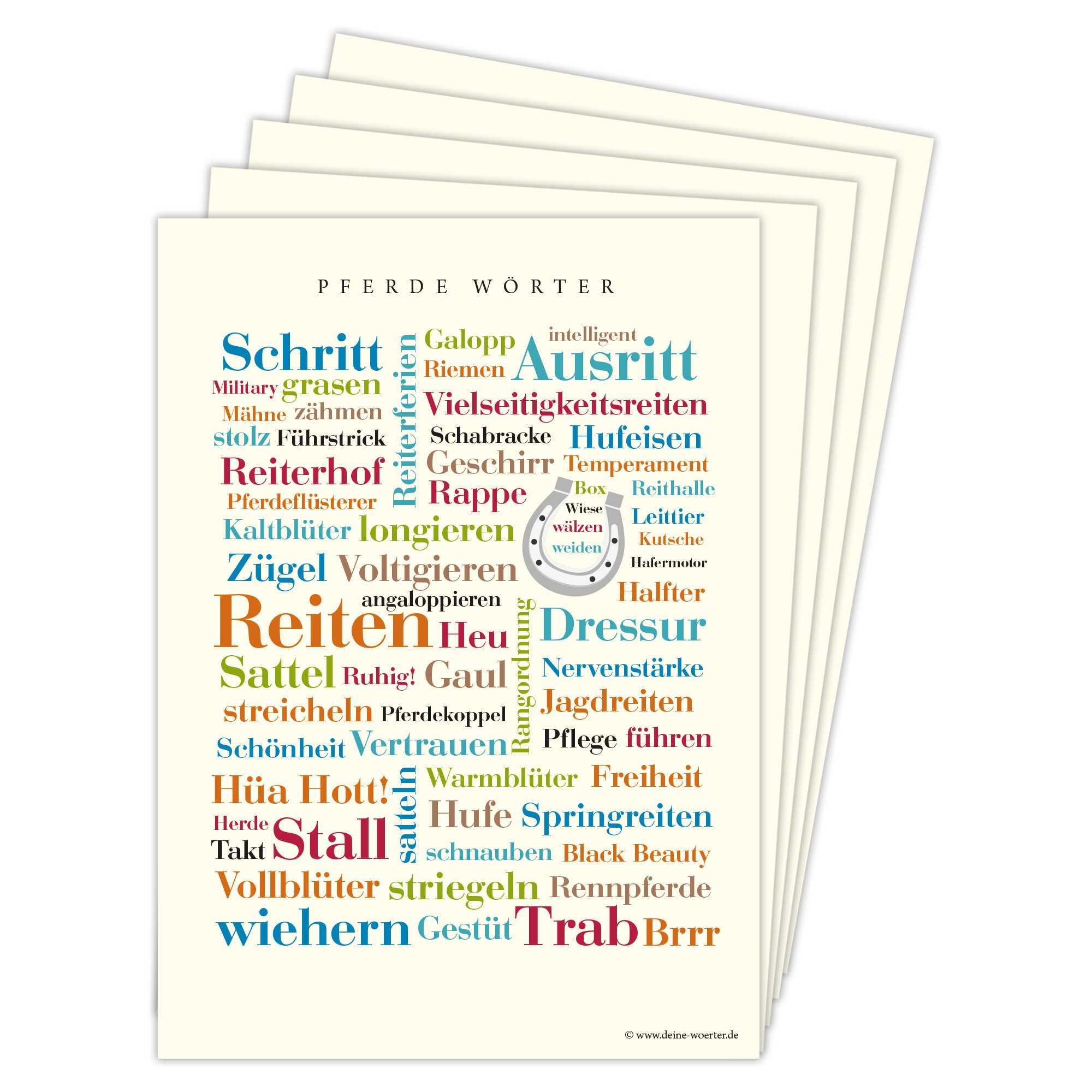 Deine Wörter Grußkarten Pferde Wörter Postkarten 5er -Set, A6