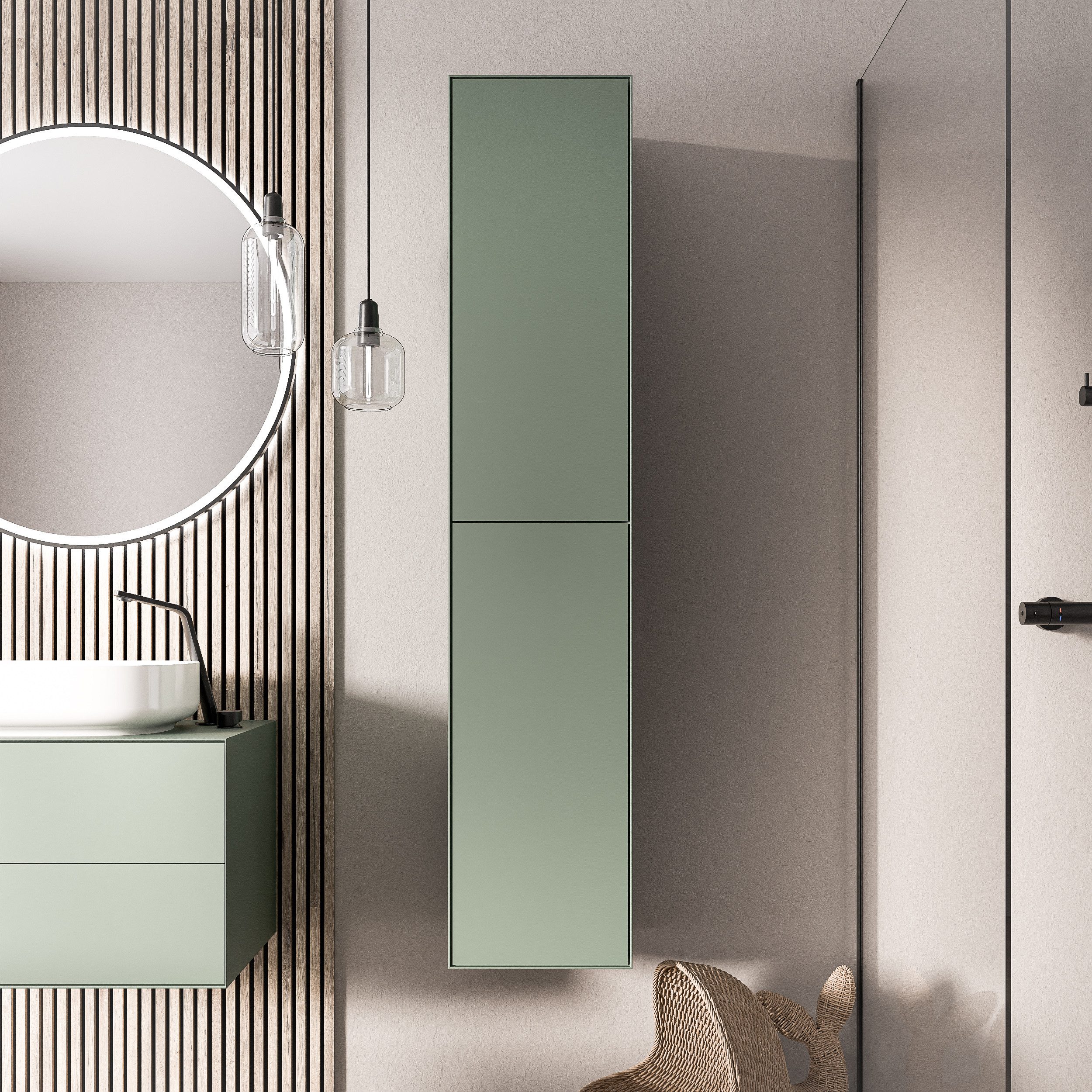 Bernstein Hochschrank MILOU Hochschrank 170cm Jadegrün matt Bad-Hochschrank 2 Türen 4 Einlegeböden