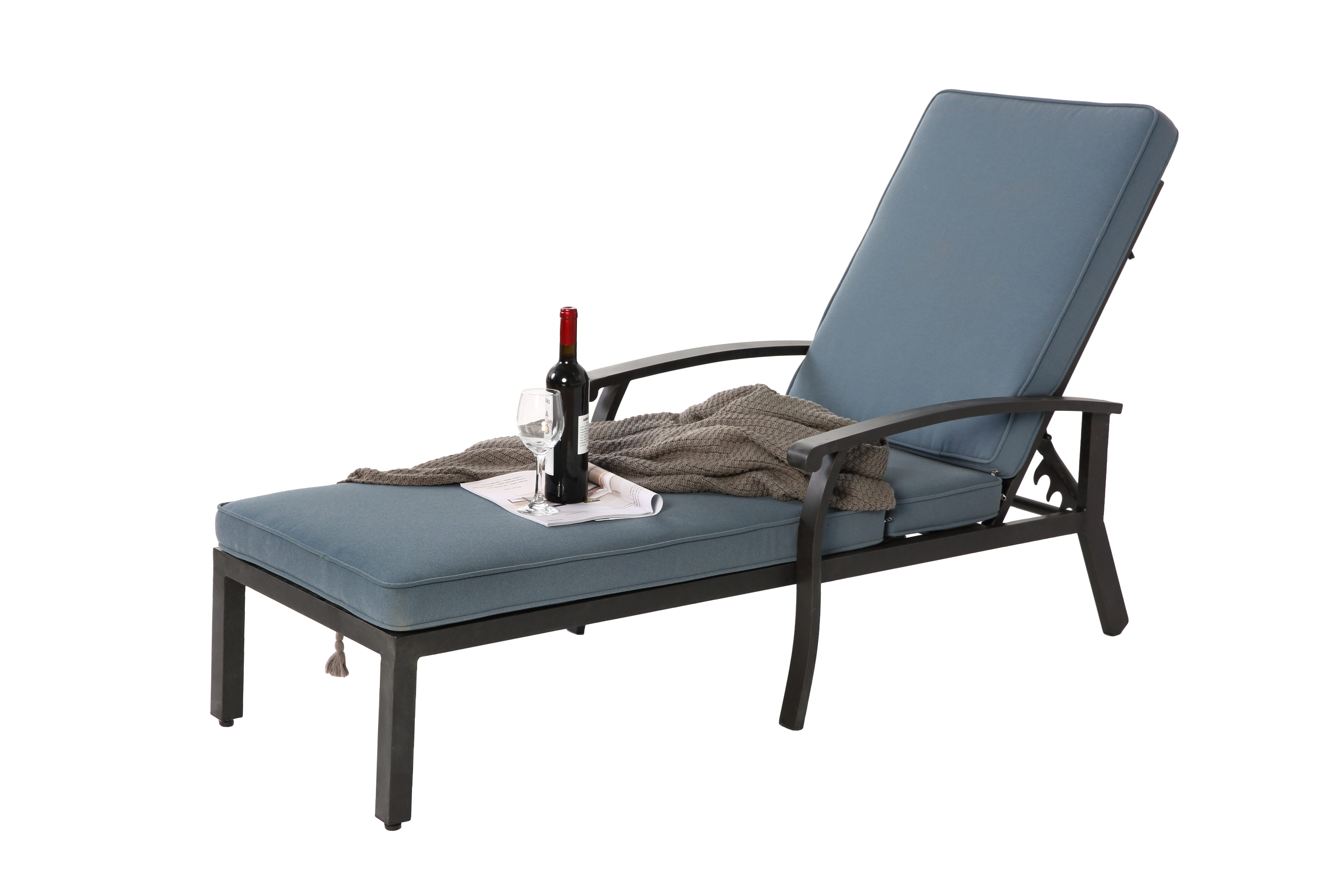 LVHOM Gartenliege Sonnenliege mit 5-Fach höhenverstellbarer Rückenlehne, bis 120kg, 1xLiege, Baumwollkissen, ergonomische Armlehnen, rostfreies Aluminiumgestell, witterungsbeständig, rutschfestes Design kann mit einem kleinen Beistelltisch kombiniert werden, geeignet zum Entspannen, Lesen oder Sonnenbaden, für Garten, Poolbereich, Terrasse