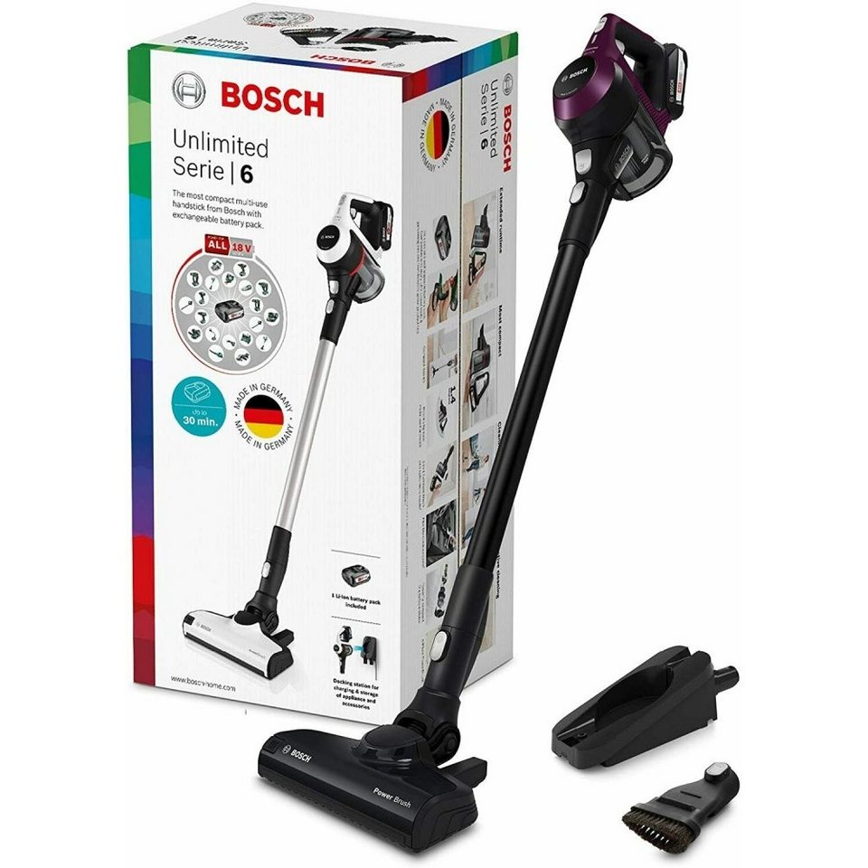 BOSCH Akku-Stielstaubsauger Bosch BCS6111P, lila, beutellos, Hergestellt in  Deutschland