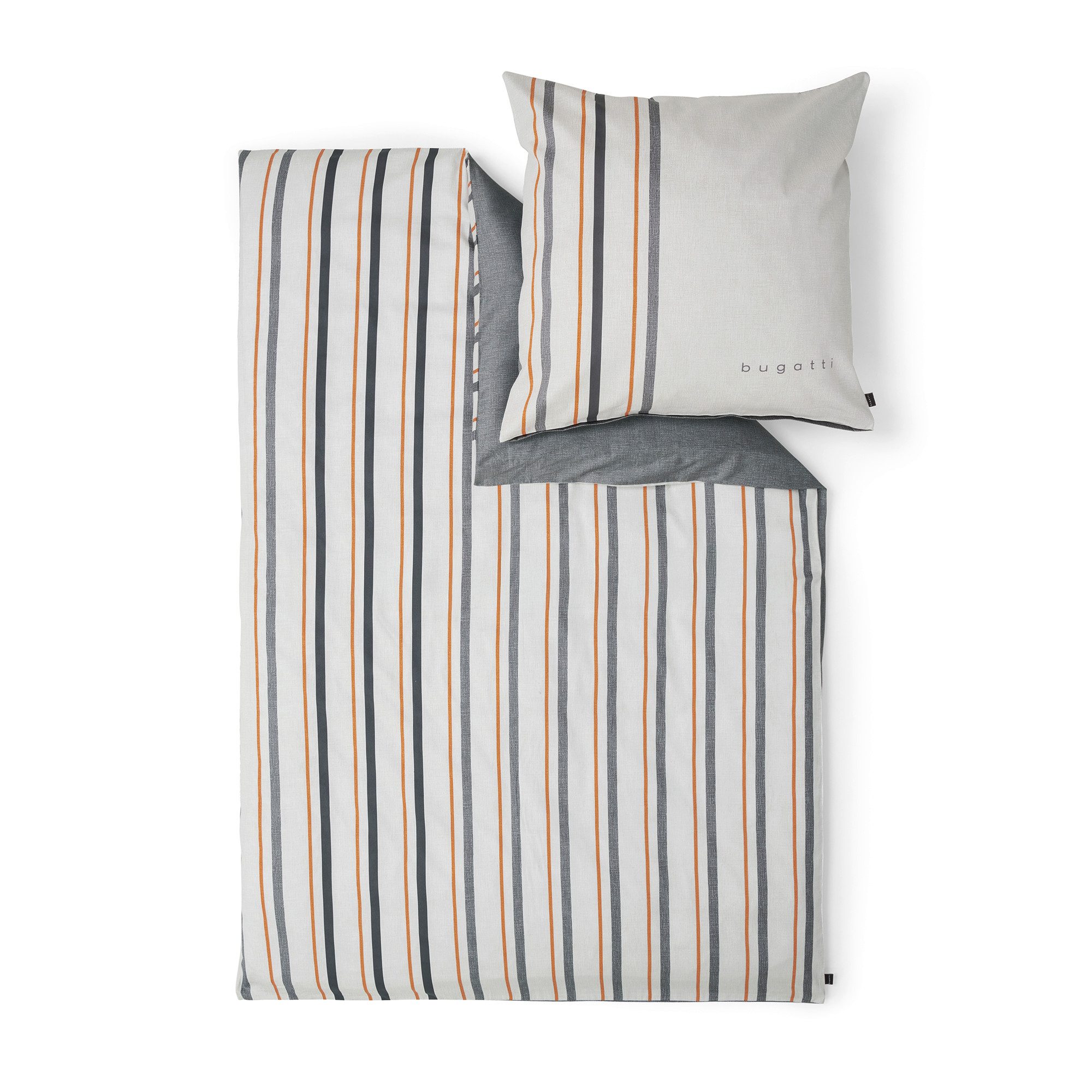 bugatti Bettwäsche Satinbettwäsche bugatti, Mako-Satin, 2 teilig, mit edlem Streifen-Design und ruhiger Wendeseite