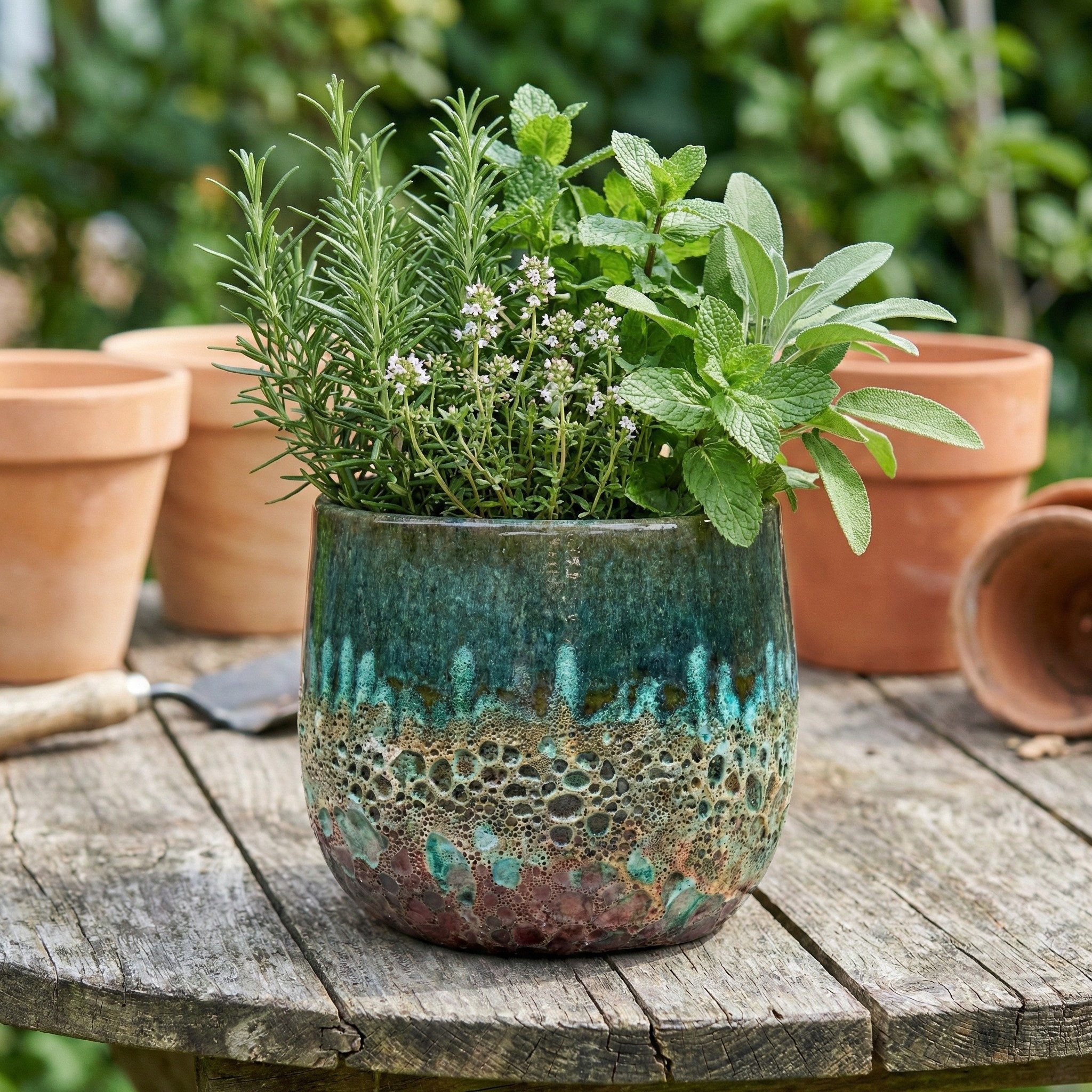 Teramico Blumentopf Pflanzgefäß "Brooklyn" Grün – Ø 20 bis 38 cm – Geätzte Struktur (1 St), Frostfest, UV-Fest