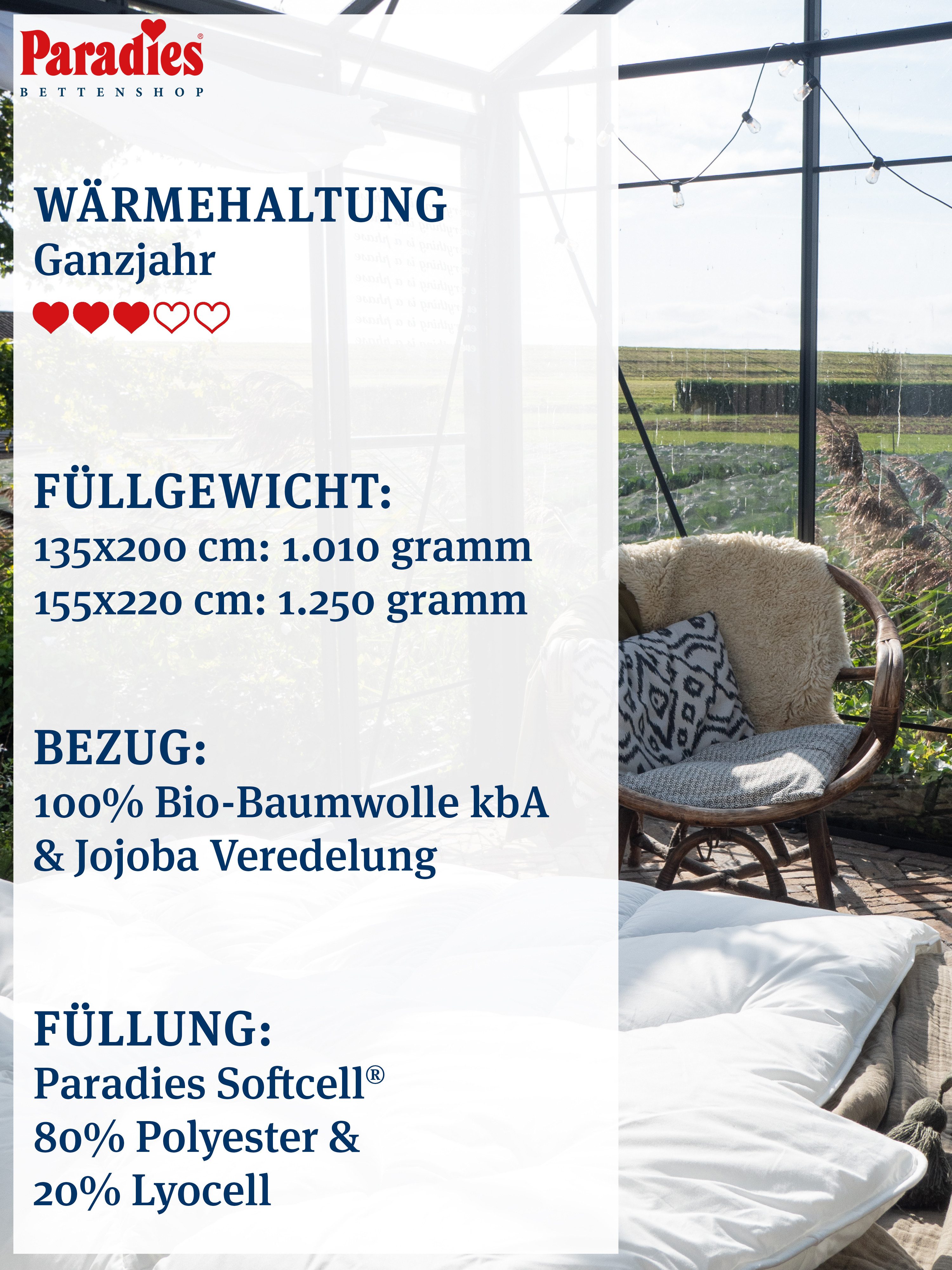 Paradies Kunstfaserbettdecke Avera Bio, Füllung: 80% Polyester, 20% Lyocell günstig online kaufen