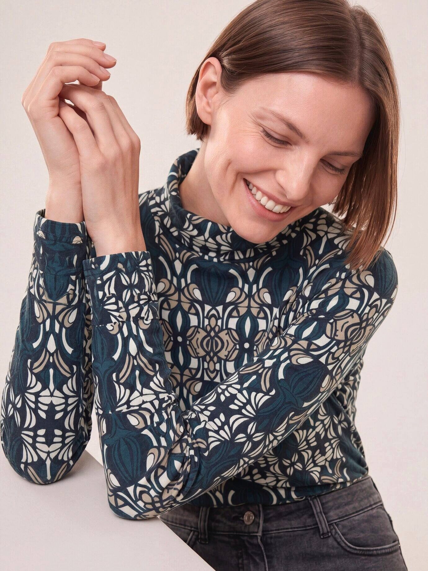 Walbusch Rollkragenpullover Damen Thermo Rolli mit Druck Rollkragen Langarm, Rollkragen