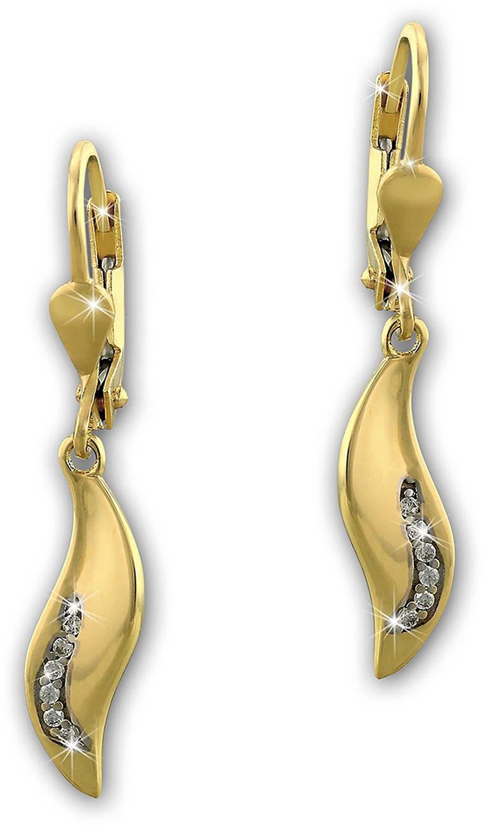 GoldDream Paar Ohrhänger »GoldDream Gold Ohrringe gold/weiß Hänger«  (Ohrhänger), Damen Ohrhänger Welle aus 333 Gelbgold - 8 Karat, Farbe: gold,  weiß