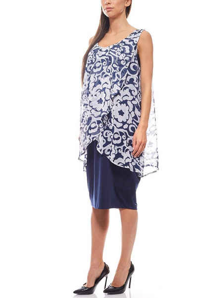 Zhenzi Jerseykleid »ZHENZI Jerseykleid Knielang Layer-Look Sommerkleid Blumenkleid Blau«