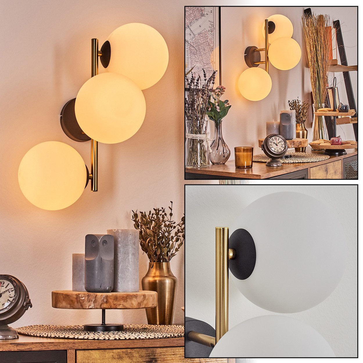 hofstein Wandleuchte Wandlampe aus Metall/Glas in günstig online kaufen