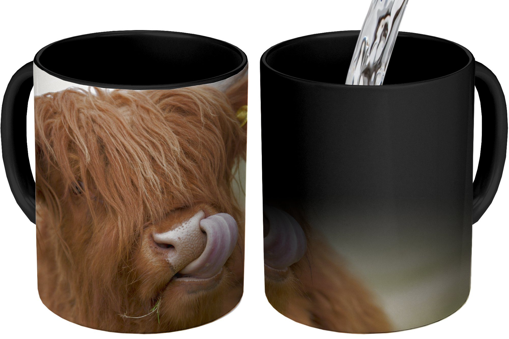 MuchoWow Tasse - Highlander Kaffeetassen, Braun Zaubertasse, Schottischer - Farbwechsel, Geschenk Keramik, Tiere, Teetasse