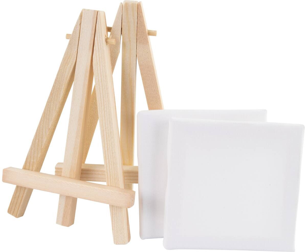 Stylex Schreibwaren Leinwandstaffelei 10x Mini-Staffelei mit 10 Leinwände 7x7 cm / Keilrahmen