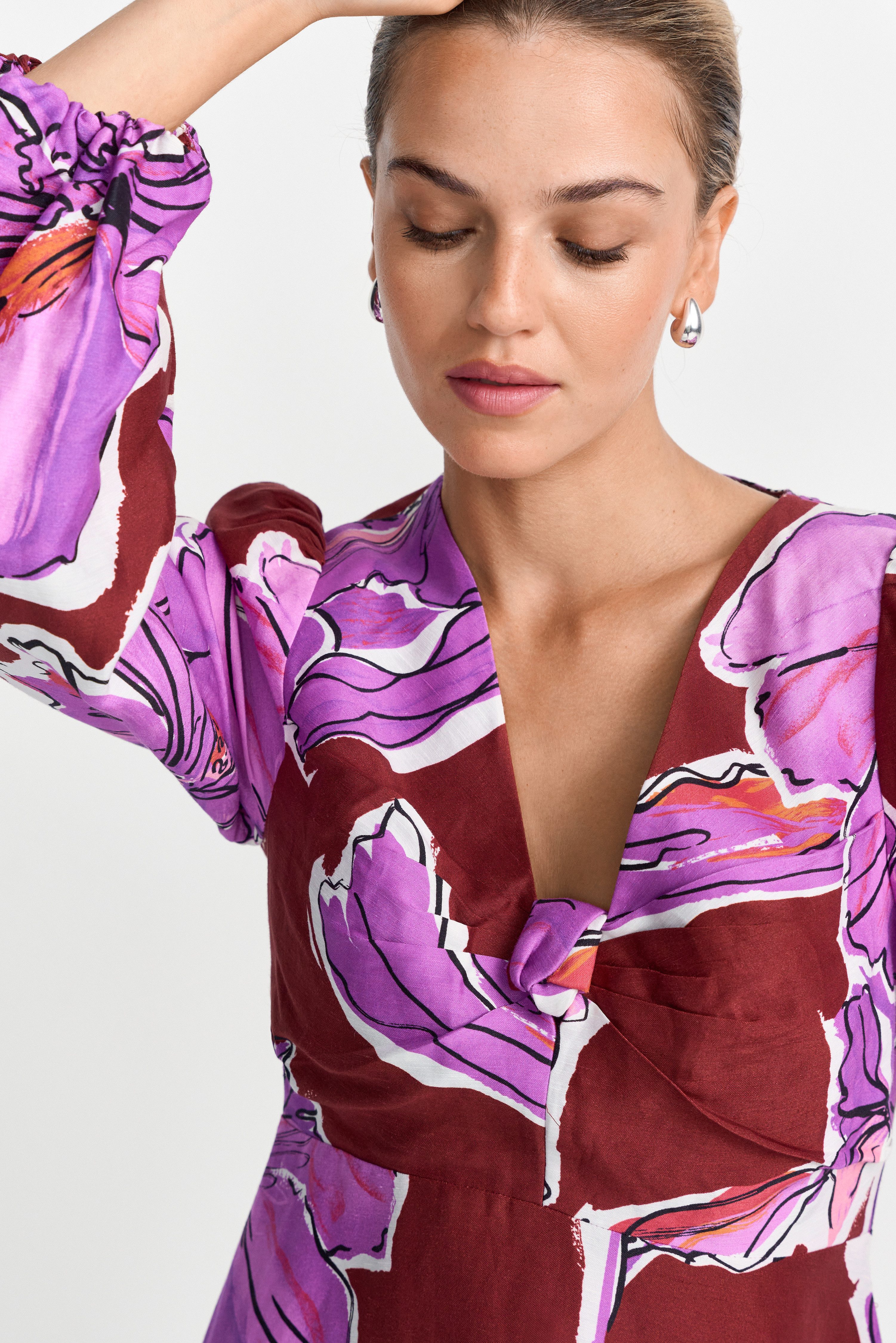 RICHROYAL Maxikleid aus Leinen-Mix, Allover Blumenprint