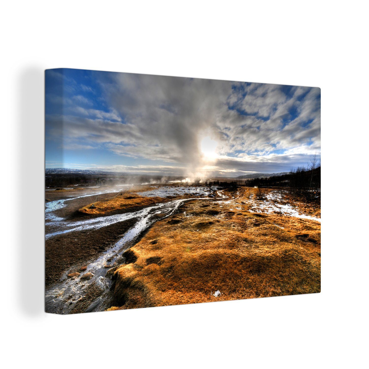 OneMillionCanvasses® Leinwandbild Eine heiße Quelle, Island, (1 St), Wandbild Leinwandbilder, Aufhängefertig, Wanddeko, 30x20 cm