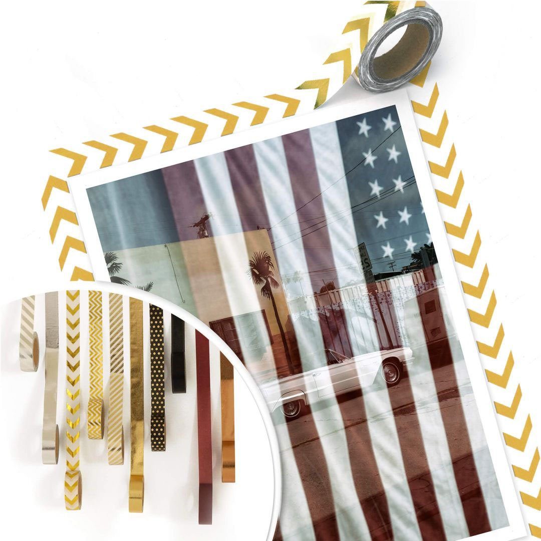 (1 Wandbild, Bild, Amerika Autos Poster, Wall-Art Wandposter Reflection St), USA, Flagge Poster
