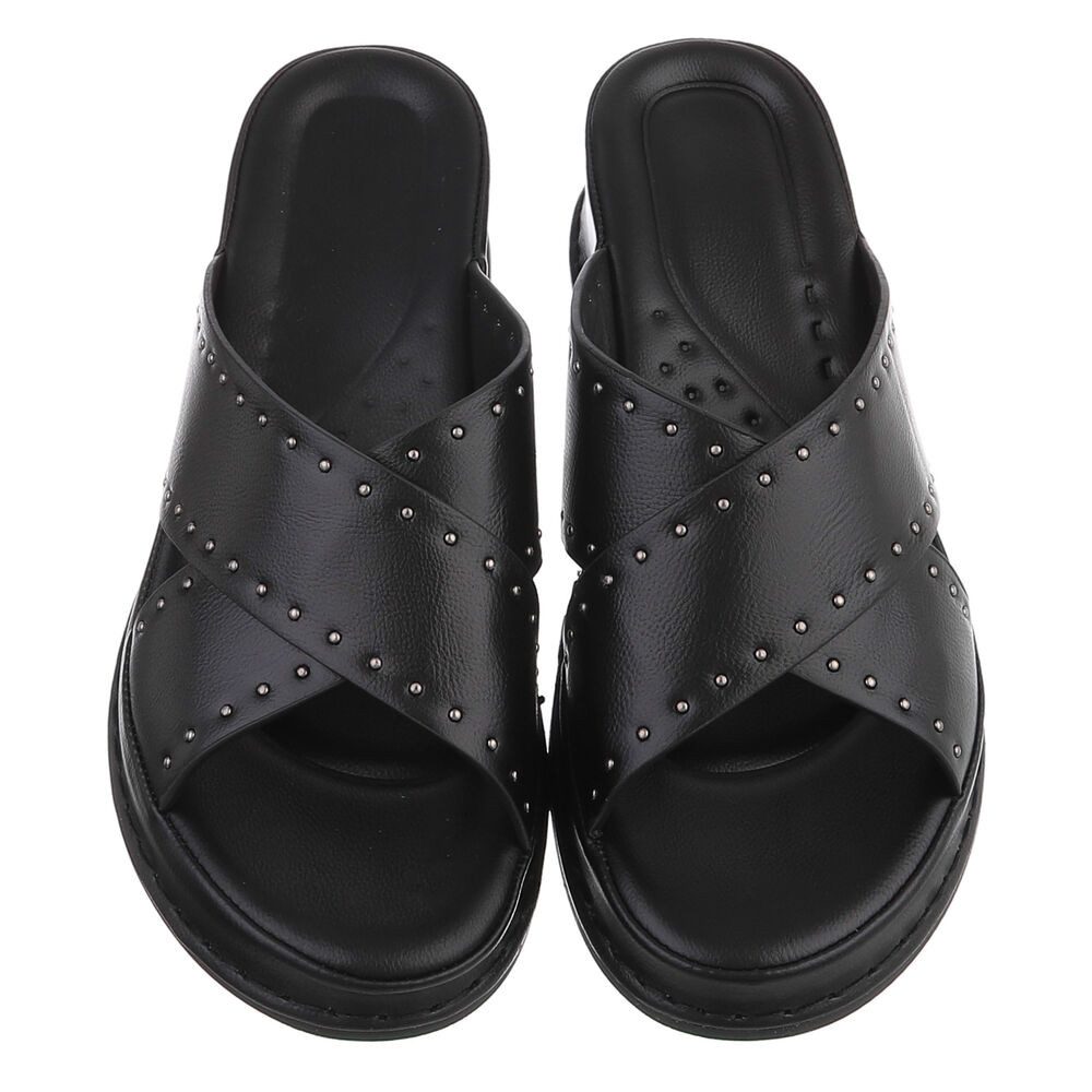 Ital-Design Damen Pantolette mit Nieten und Keilsohle Plateausandaletten (91971074) Keilabsatz/Wedge Keilsandaletten in Schwarz – Bild 4 von 5