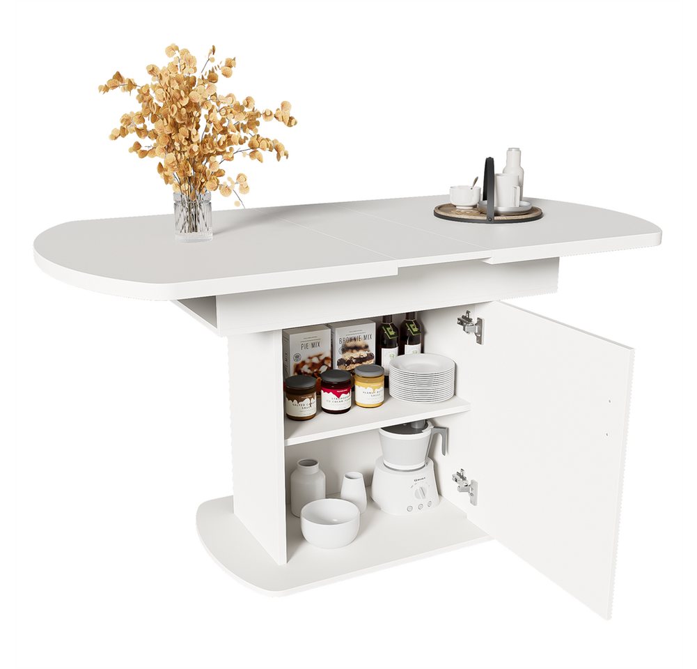 Sweiko Esstisch Ausziehbarer ovaler Esstisch mit Stauraum, (Kaffee-Freizeittisch, moderner minimalistischer Esstisch, 2 Staufächer und 1 Aufbewahrungsschränke), L110/130*W70*H75cm