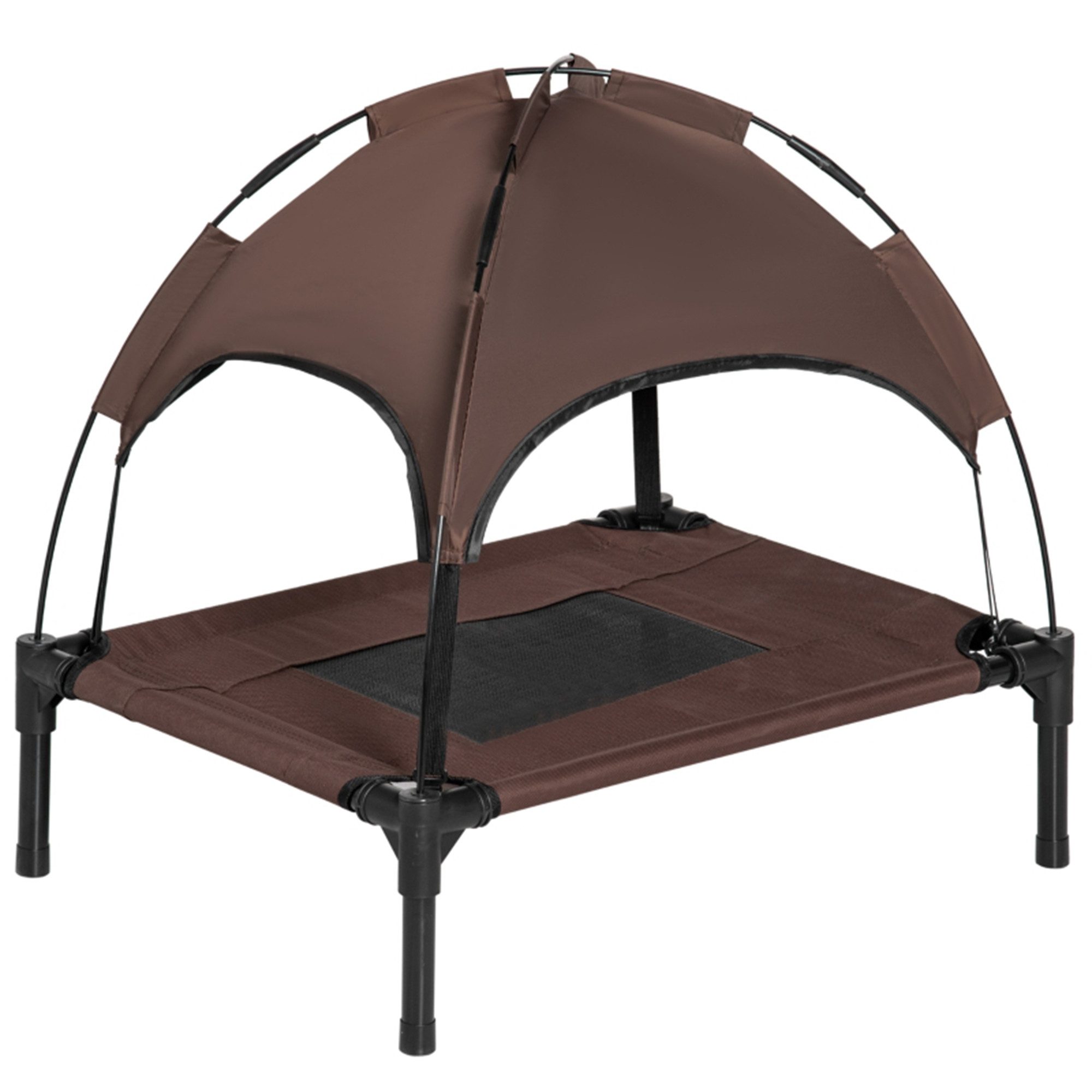 MC Star Tierbett Haustierbett Outdoor mit Baldachin Erhöhtes Hundebett, Atmungsaktiver, Taftstoff, Kaffee, 61x46x62cm