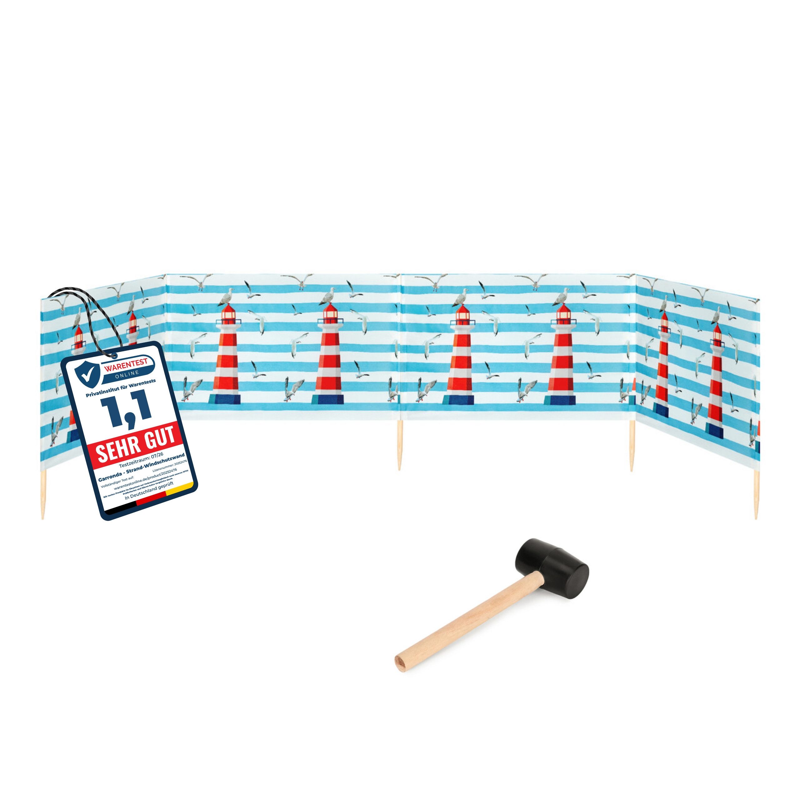 Garronda Windschutz Strand Sichtschutz 5m lang mit Gummihammer Garten Meer GAEX001, (mit Gummihammer)