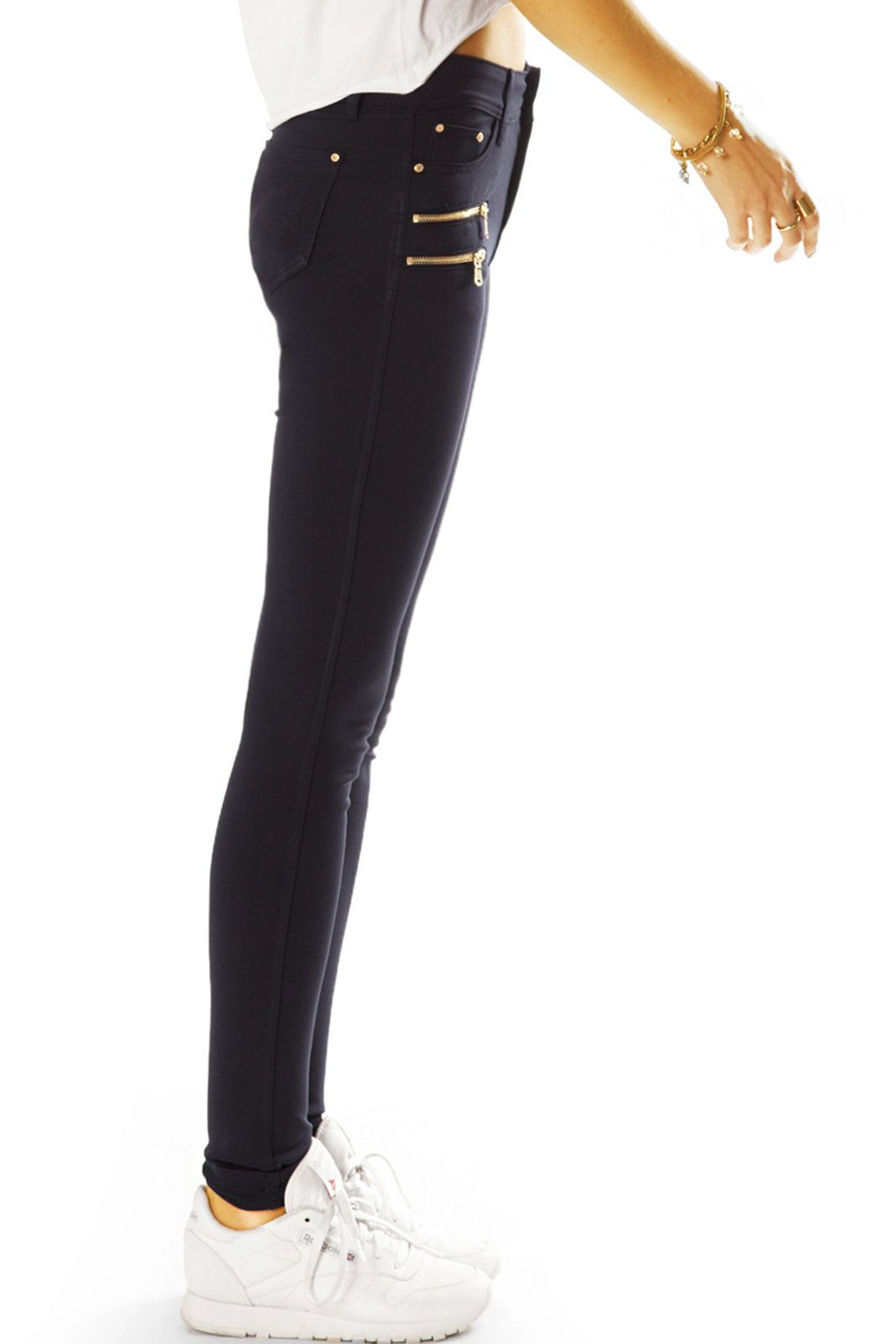 j39g-2 Damen be Röhren Klassische Stoffhose Unifarben Stretch - - Hose Stretch-Hose in - schwarz Elegante styled