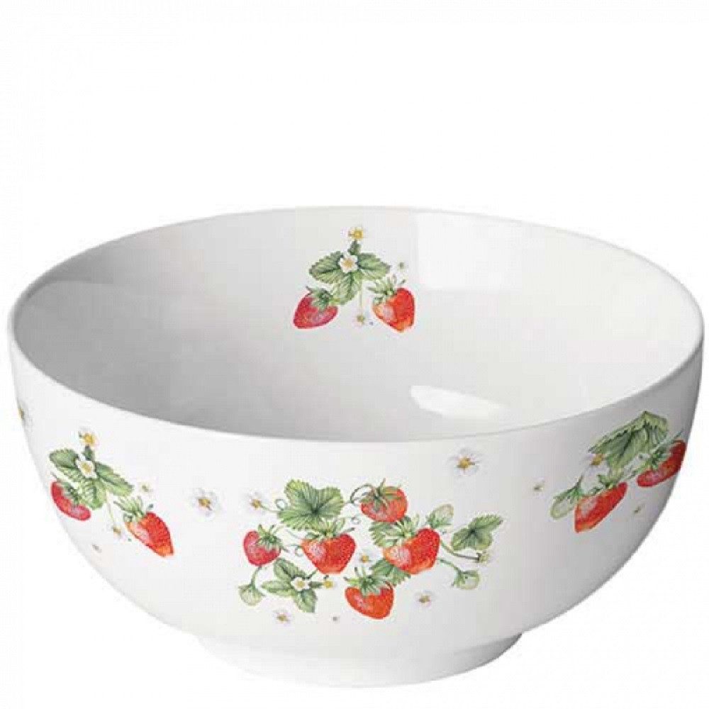 Ambiente Luxury Paper Products Müslischüssel Porzellan Schale, Serviergeschirr, Geschirr, Schalen, Schüssel, Porzellan Schüssel ca, 400 ml,Erdbeeren, Blumen - Pflanzen, Essen - Trinken Motiv, (1-tlg), Kollektion, Geschenke, Ideal als Geschenk