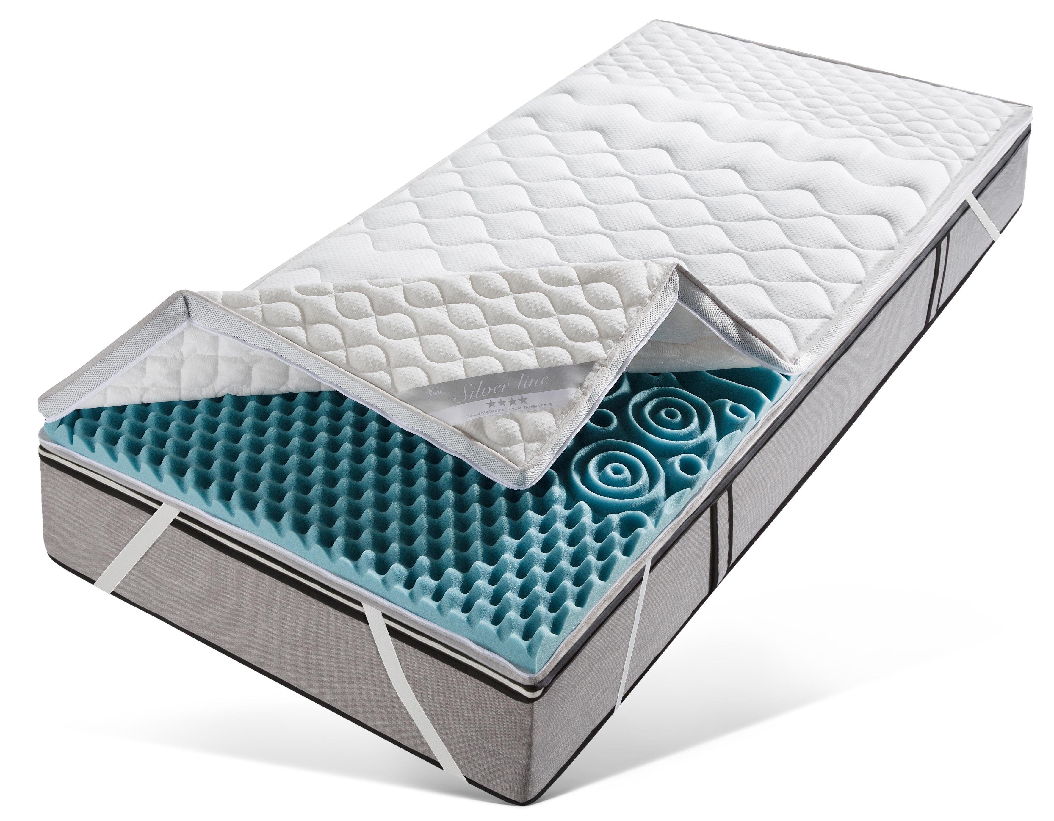 fan, Циліндр Softly XXL PLUS Silverline, 7 cm hoch, Kaltschaum, 7-Zonen-Topper in 90x200 cm und weiteren Größen erhältlich