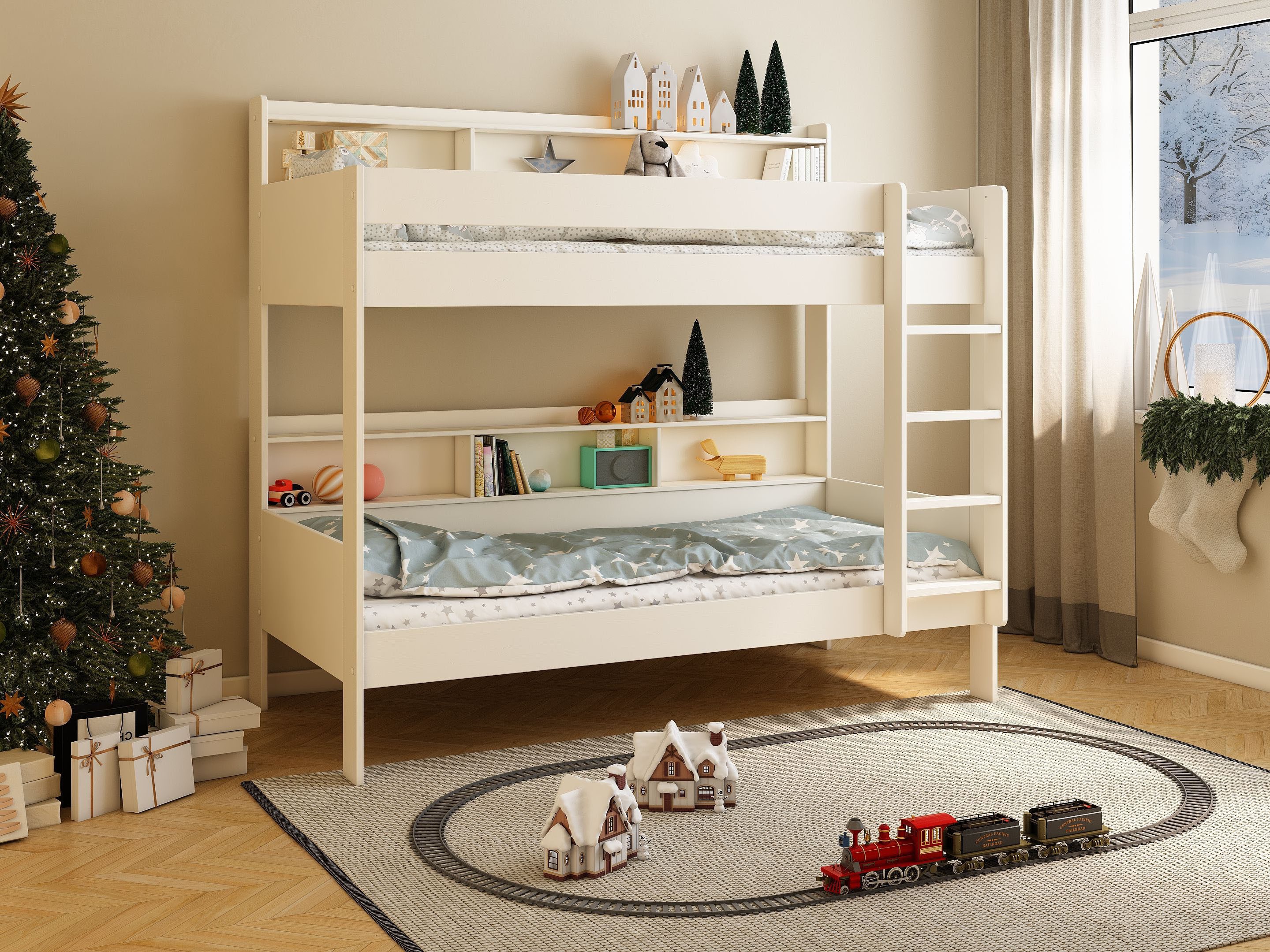 OTTO home Etagenbett JAIME, TOPSELLER! Stockbett, mit Regalen, Schublade optional (ca. 186x115x204 Höhe/Breite/Длина), FSC® zertifiziertes Massivholz, viel Stauraum und Abstellfläche