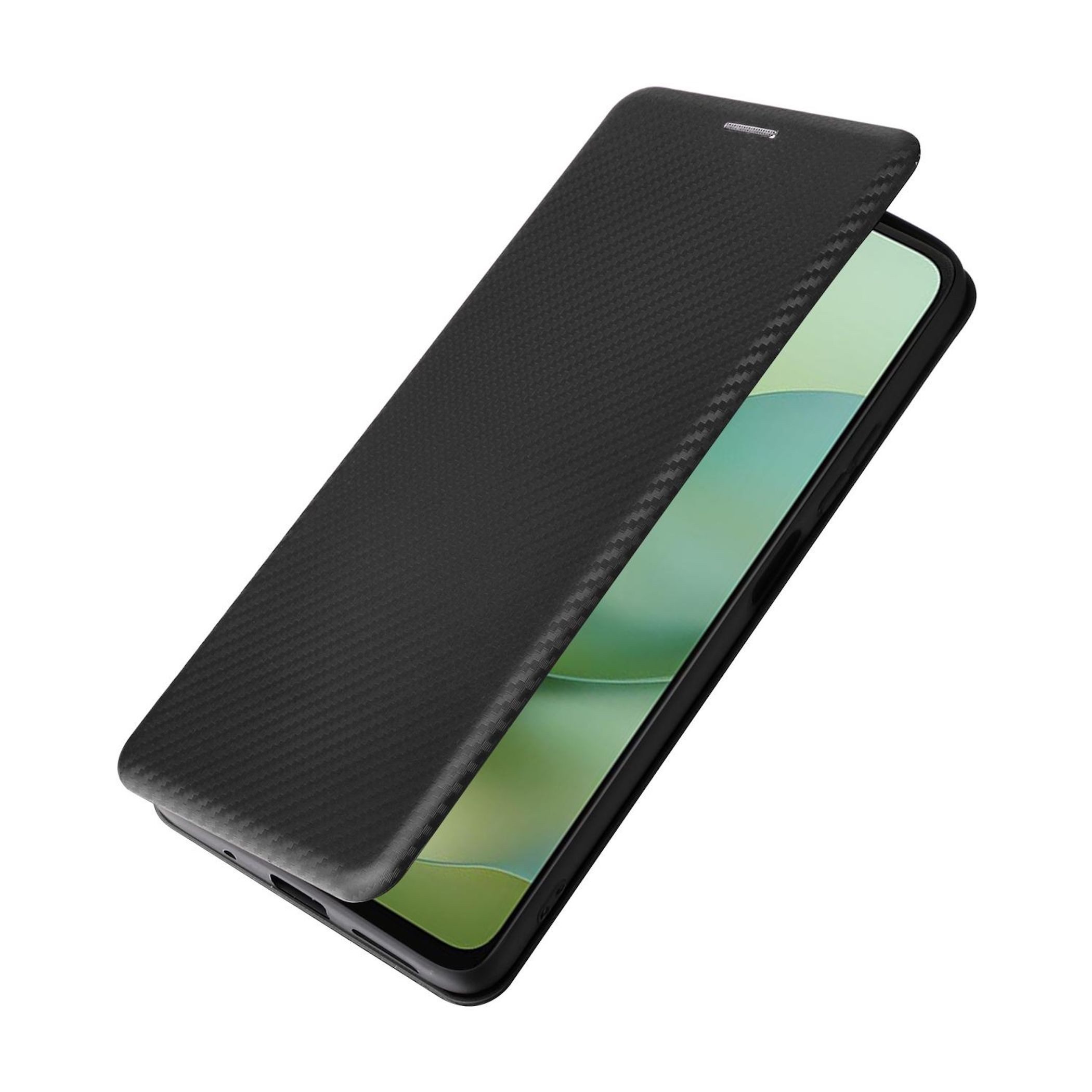 Wigento Smartphone-Hülle für Motorola Moto G06 4G / G06 Power 4G Carbon Textur Flip Kunstleder, Carbon Faser Flip Schutzhülle mit Kartenfach und Ständer