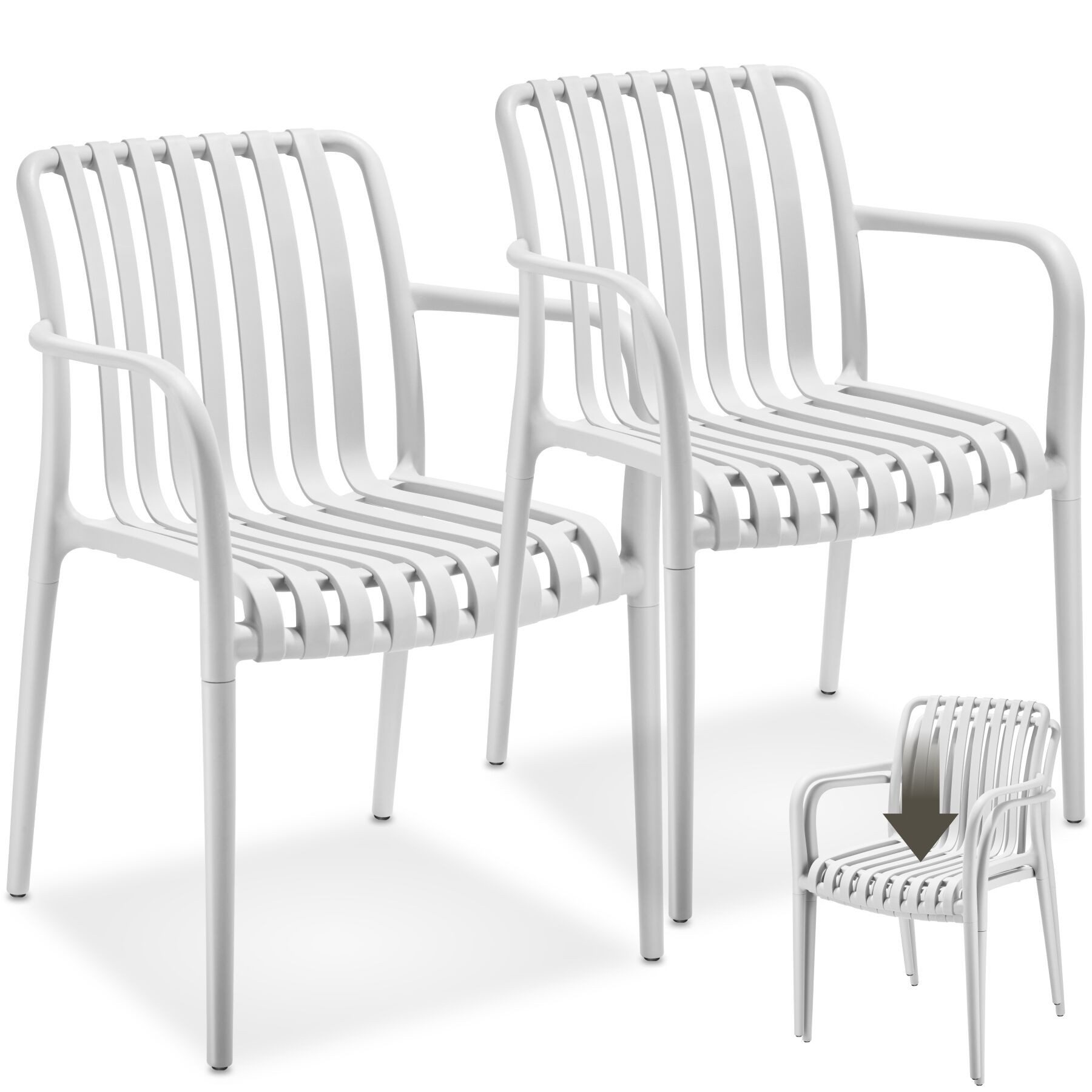 tectake Gartenstuhl Balkonstuhl, stapelbar, Belastbarkeit 120 kg, 54,5 x 58 x 80,5 cm, (Terrassenstuhl Alcudia für Außen in Creme, 2 St), wetterfest und UV-beständig, pflegeleicht, rutschfeste Gummischoner
