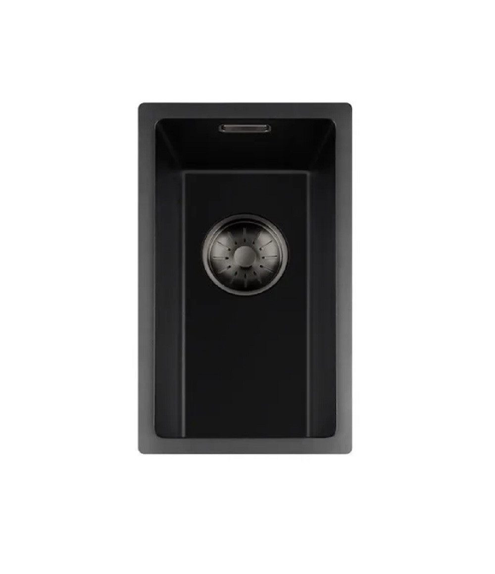 togo Küchenspüle 17BQ-FU-GunMetal, rechteckig, 21/44 cm, Schwarze Quarz Spüle