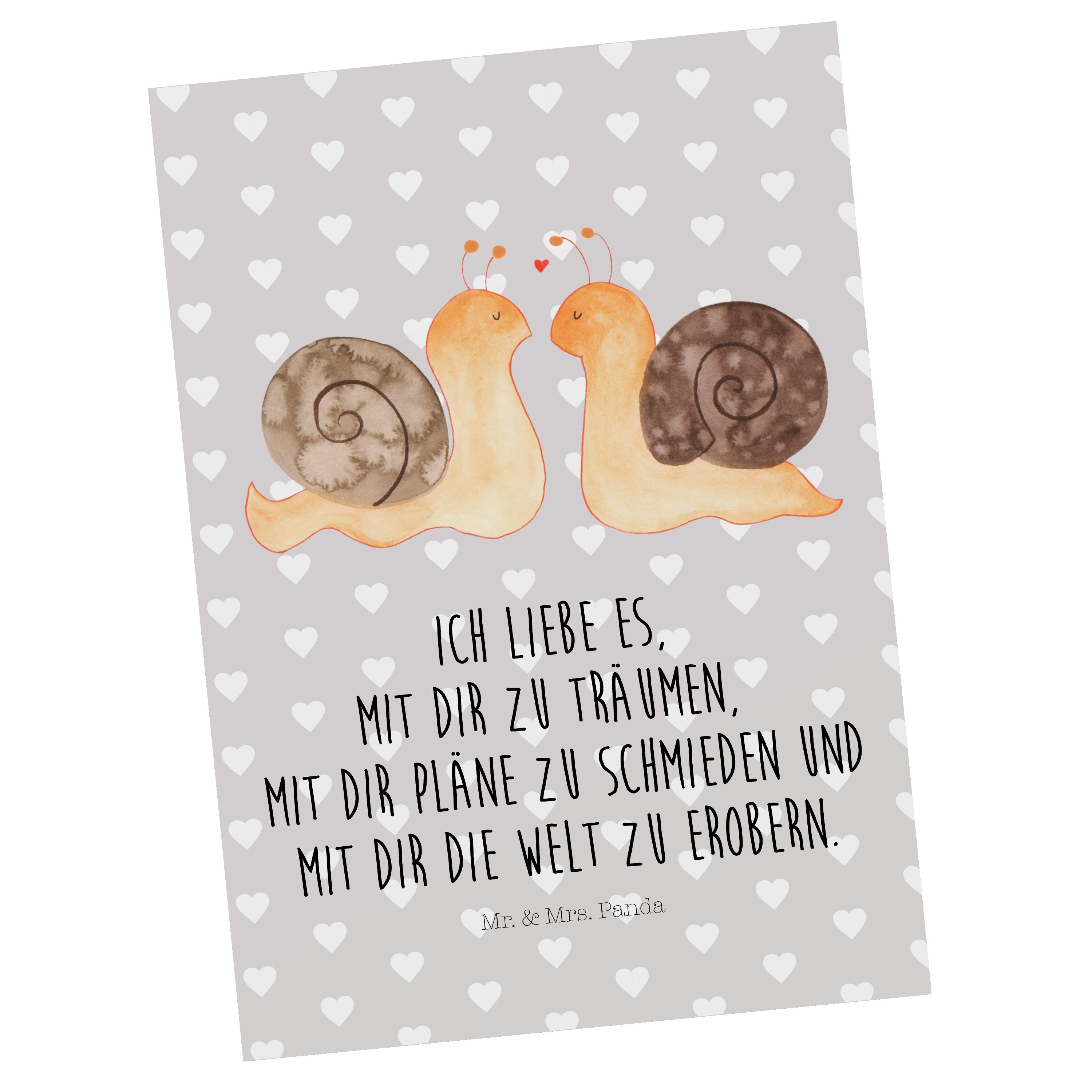 Mr. & Mrs. Panda Postkarte Schnecken Liebe - Grau Pastell - Geschenk, Einladungskarte, Geschenkk
