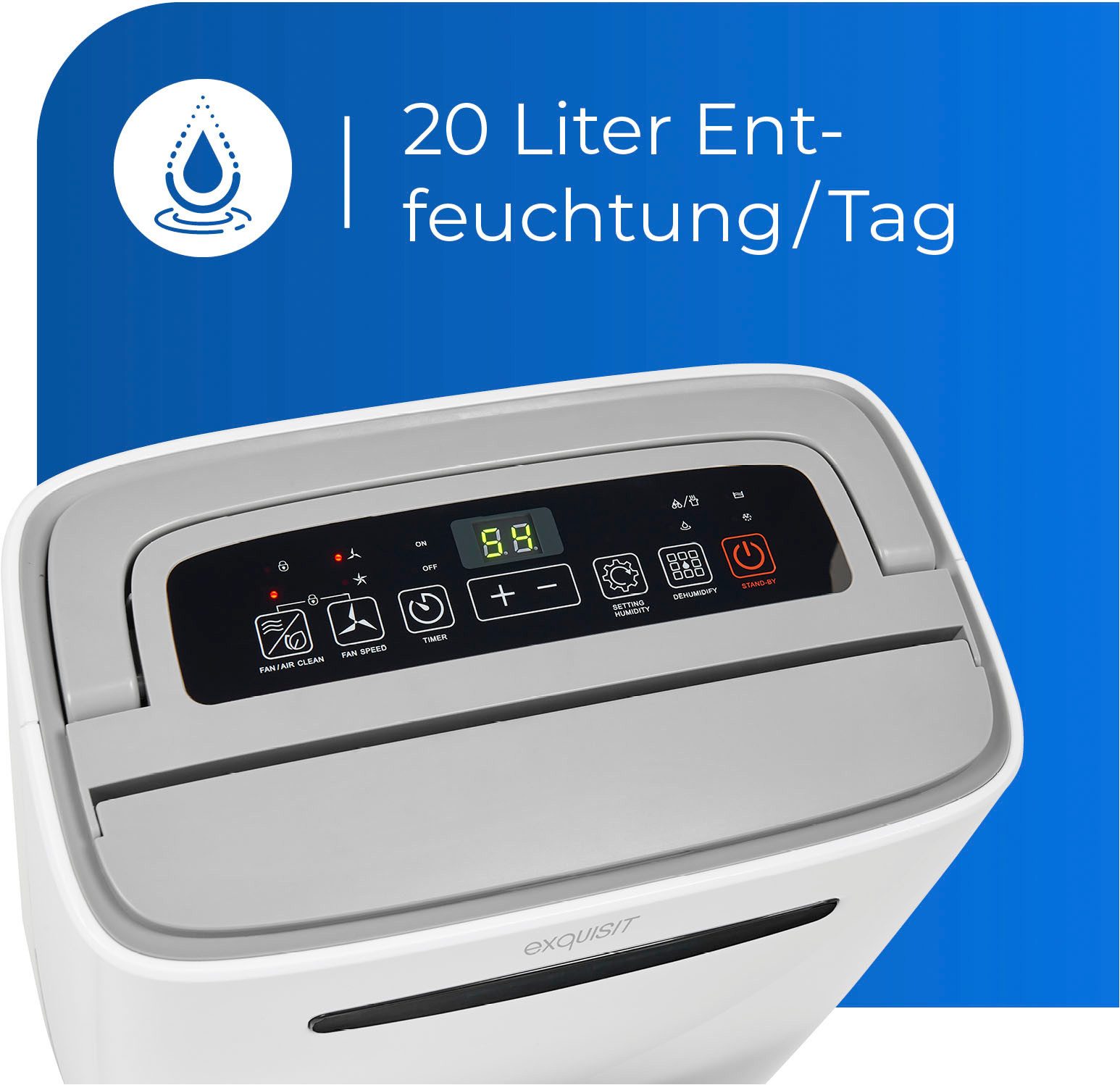 exquisit Luftentfeuchter LE 2055 wes, Entfeuchtung 20 l/Tag, Tank 5,5 l, mobiles Gerät, Frost- & Überlaufschutz