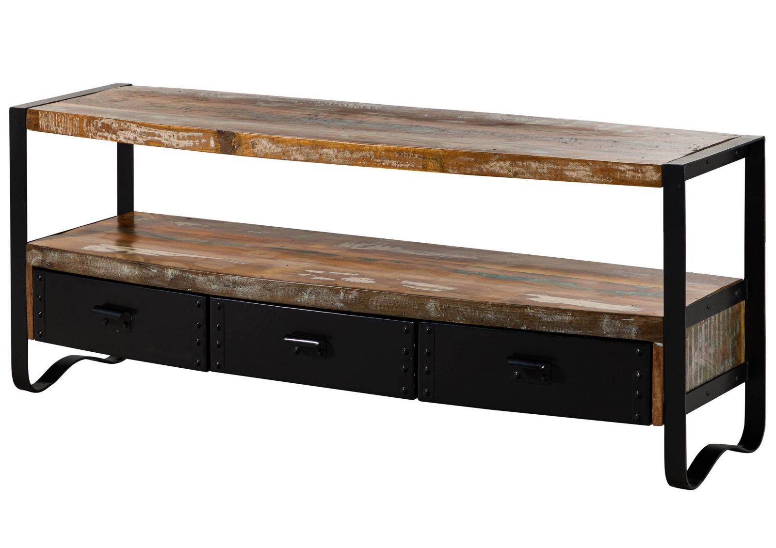 Massivmoebel24 TV-Board INDUSTRIAL Altholz Massivholz mehrfarbig (Massivholz montiert 46 kg INDUSTRIAL #05), Altholz 145x43x60 cm (BxTxH) mehrfarbig lackiert