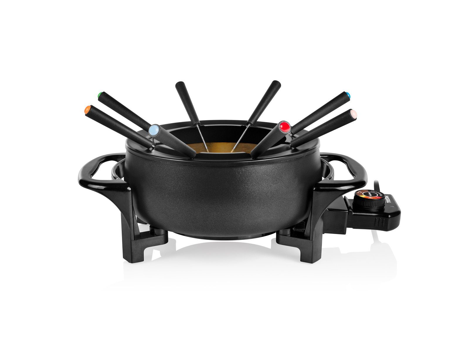 Tristar Elektro-Fondue, 8 Fonduegabeln, 1.5 l, 2-8 Personen Set Alu Fonduetopf auch für Käsefondue