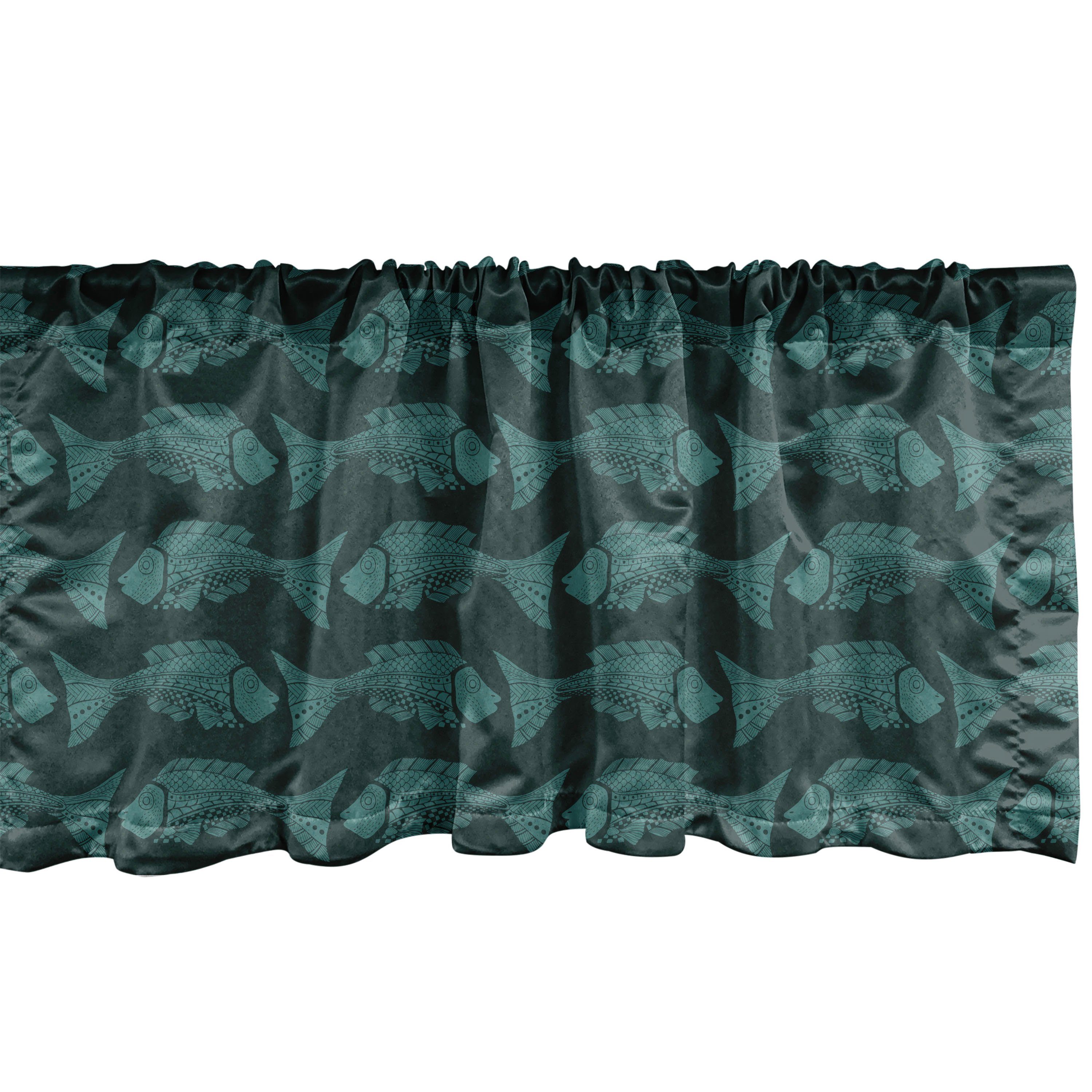 Scheibengardine Vorhang Volant für Küche Schlafzimmer Dekor mit Stangentasche, Abakuhaus, Microfaser, Fisch Vintage Style Dark Sea Grafik