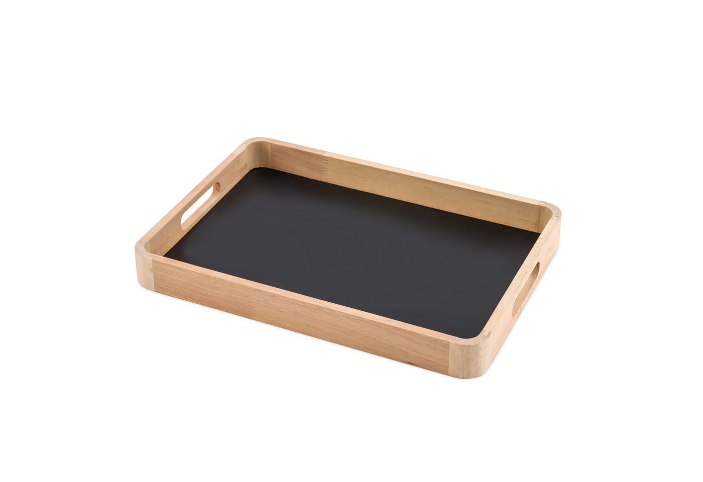 Spetebo Tablett Holztablett natur mit Magnet Boden in schwarz - 34 x 23 cm, Holz / Metall, (Stück, 1-tlg., Deko Tablett), Deko Tablett mit Kreidetafel magnetisch