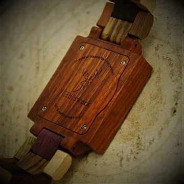 Holzwerk Quarzuhr ALZENAU Damen & Herren Holz Armband Uhr, Design Eckig, Braun Töne