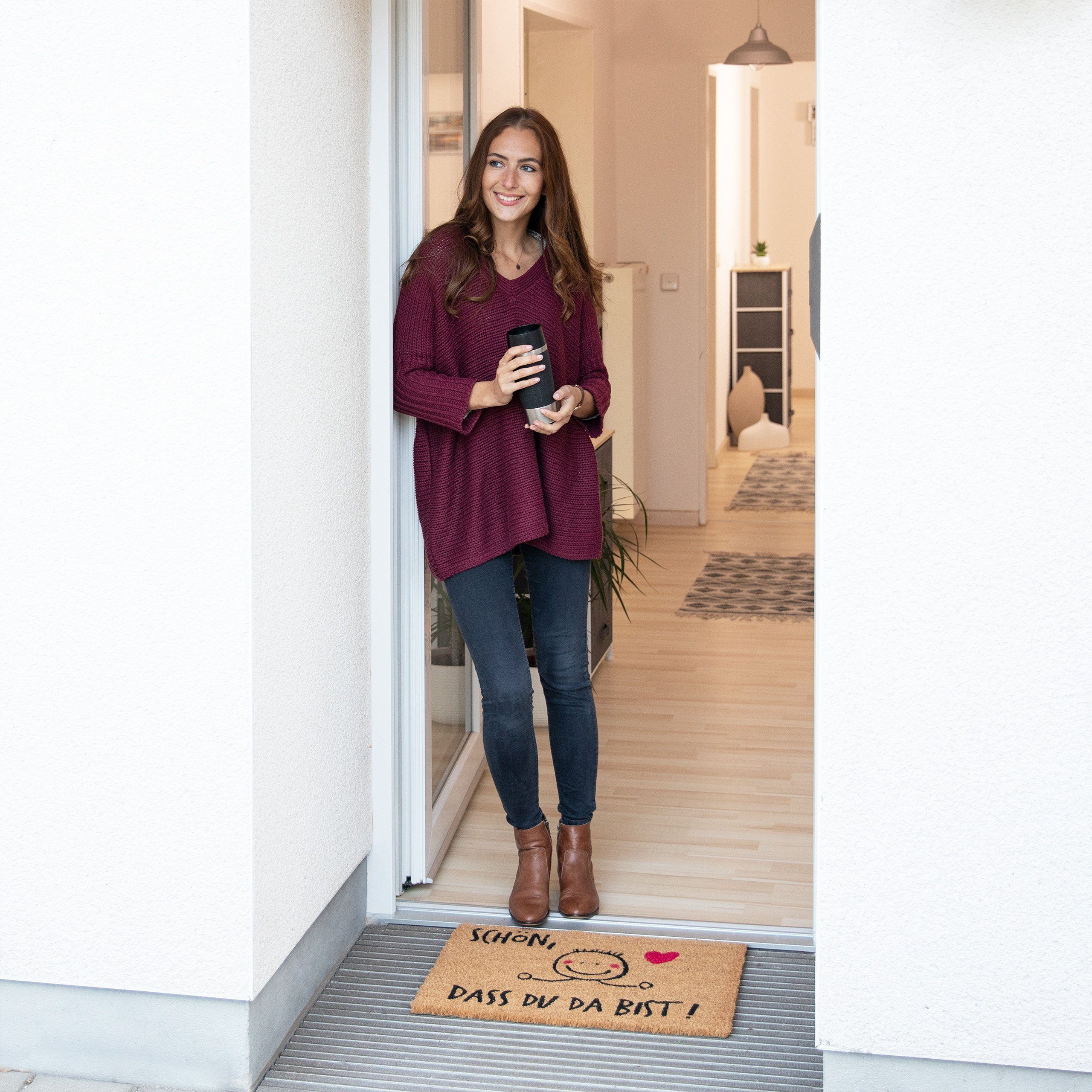 relaxdays Fußmatte Kokos SCHÖN, DASS DU DA BIST, Höhe: 15 mm günstig online kaufen