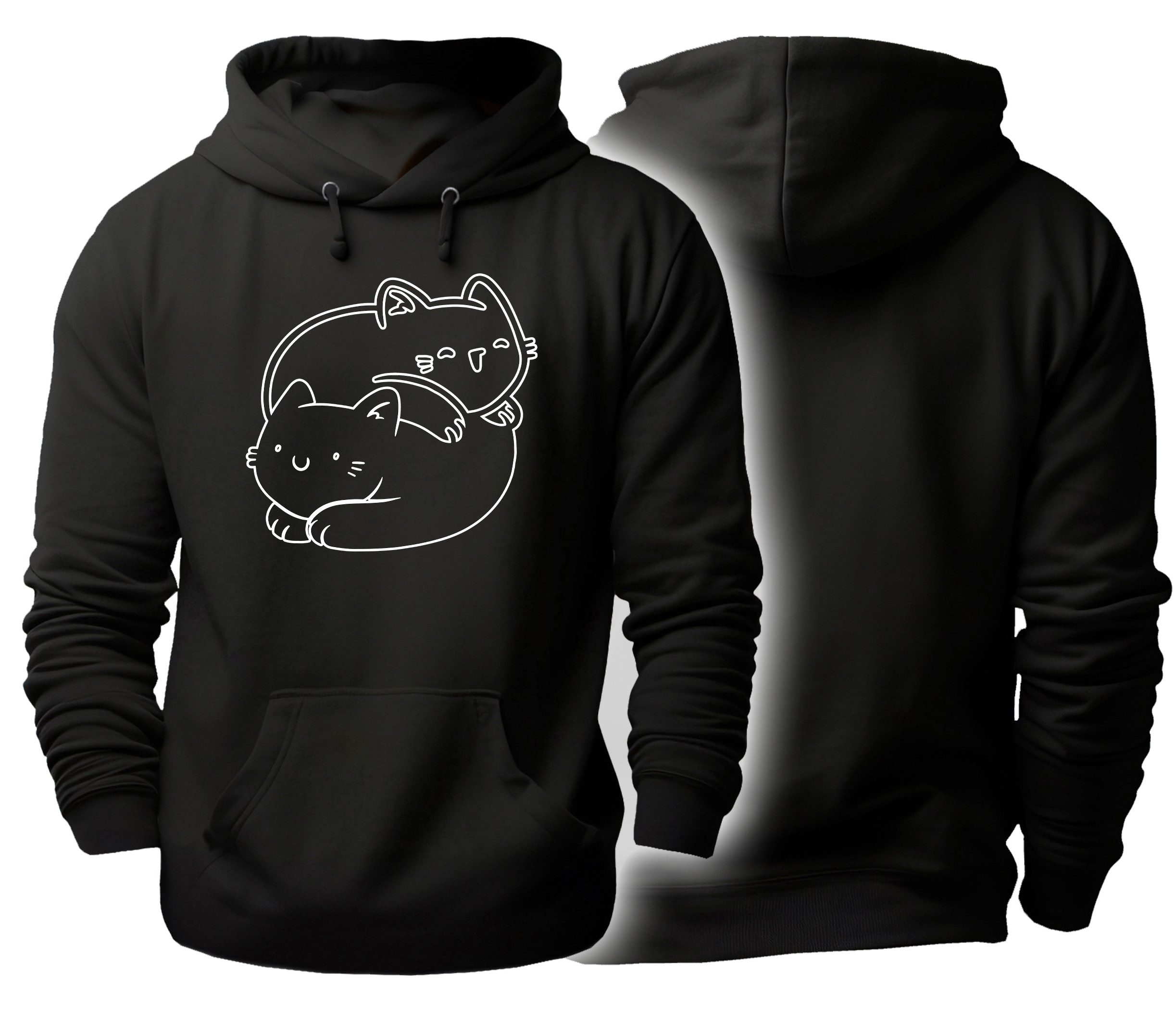 MyDesign24 Hoodie Katzen Kapuzen Pulli - YinYang Katze Herren und Damen Kapuzensweater mit Katzen Print i112
